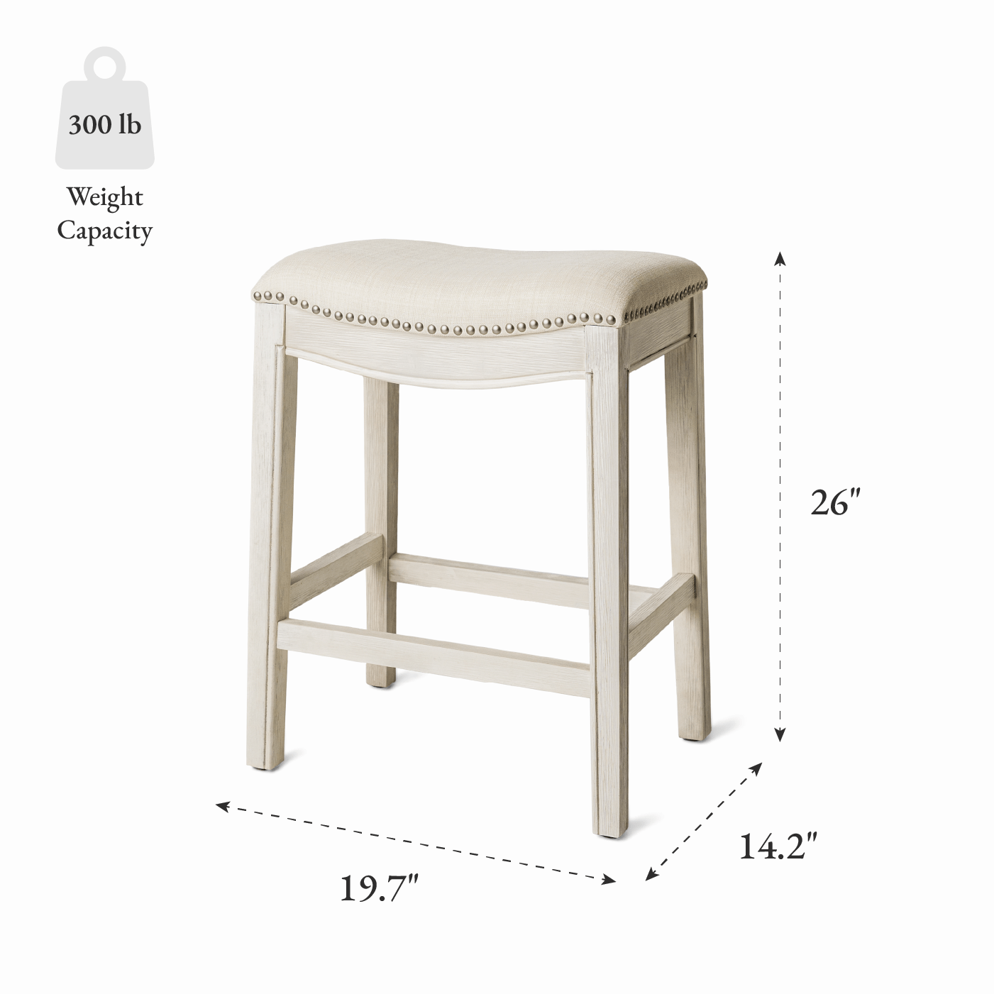 26" Adrien Saddle Counter Stool in Cream Finish with Natural Fabric in Stools by Maven Lane
