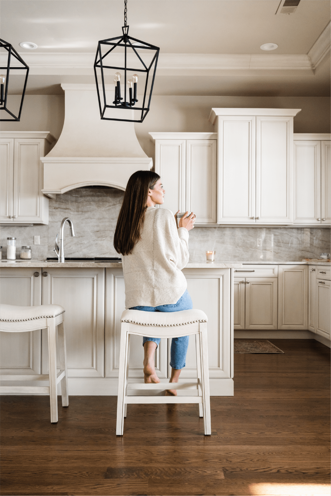 26" Adrien Saddle Counter Stool in White Oak Finish with Natural Fabric Upholstery in Stools by Maven Lane