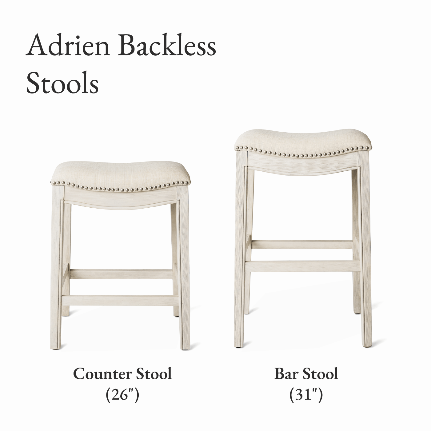 26" Adrien Saddle Counter Stool in White Oak Finish with Natural Fabric Upholstery in Stools by Maven Lane