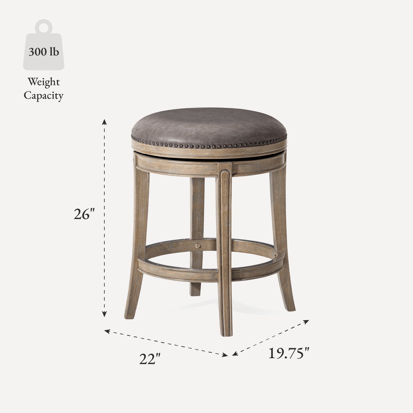 26" Alexander Backless Counter Stool in Grey Finish with Grey Faux Leather Upholstery in Stools by Maven Lane