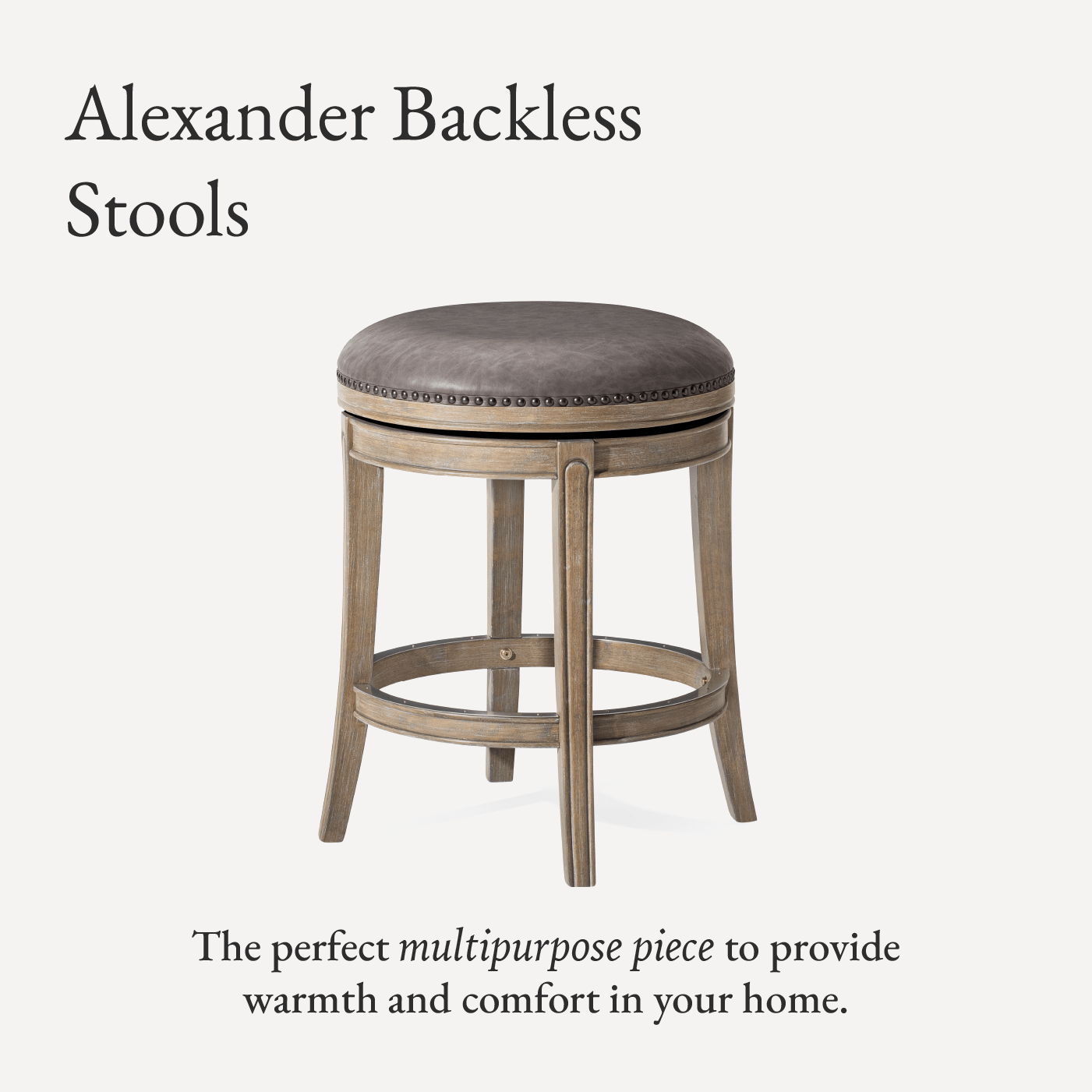 26" Alexander Backless Counter Stool in Grey Finish with Grey Faux Leather Upholstery in Stools by Maven Lane