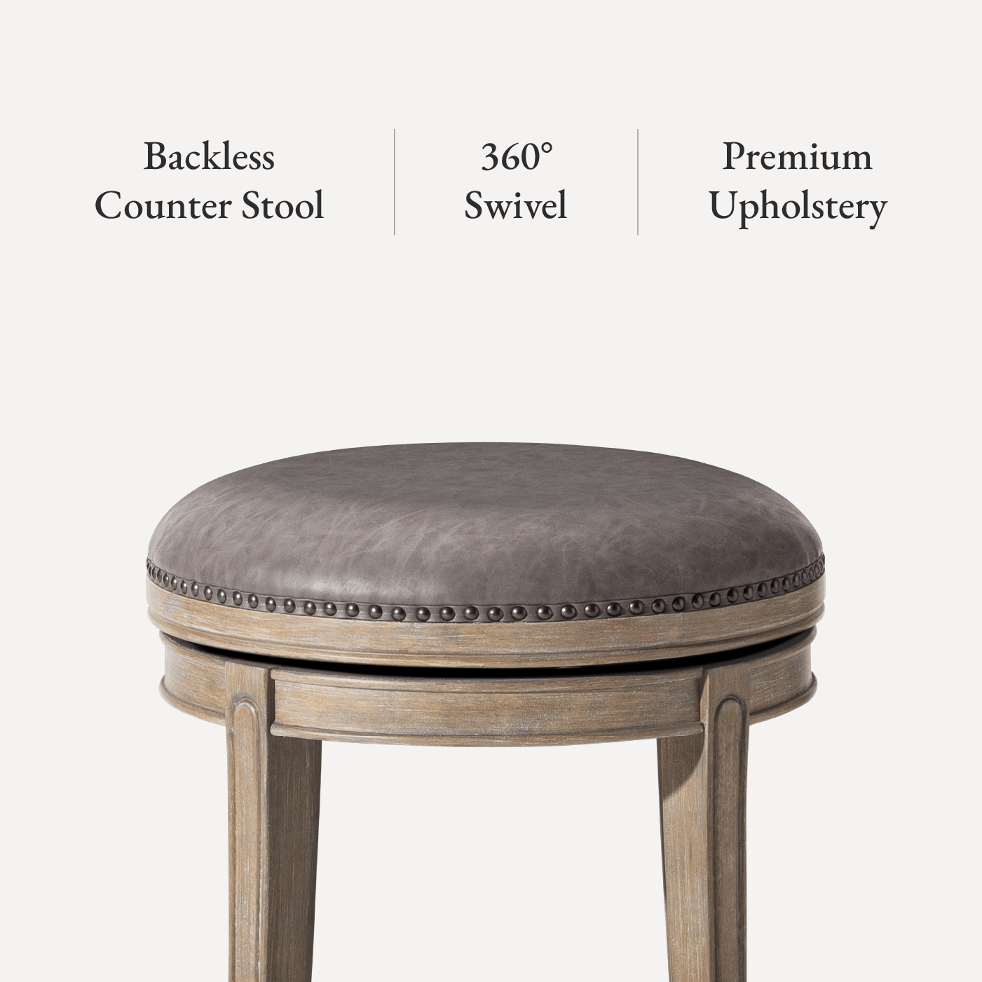26" Alexander Backless Counter Stool in Grey Finish with Grey Faux Leather Upholstery in Stools by Maven Lane