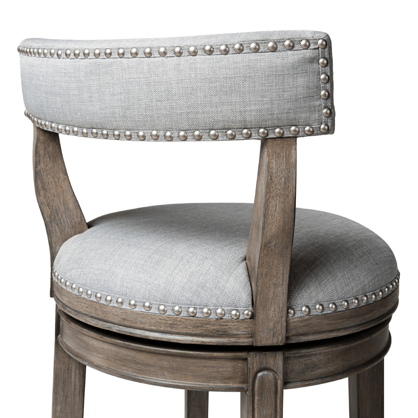 26" Alexander Counter Stool in Reclaimed Oak Finish with Ash Grey Fabric Upholstery in Stools by Maven Lane