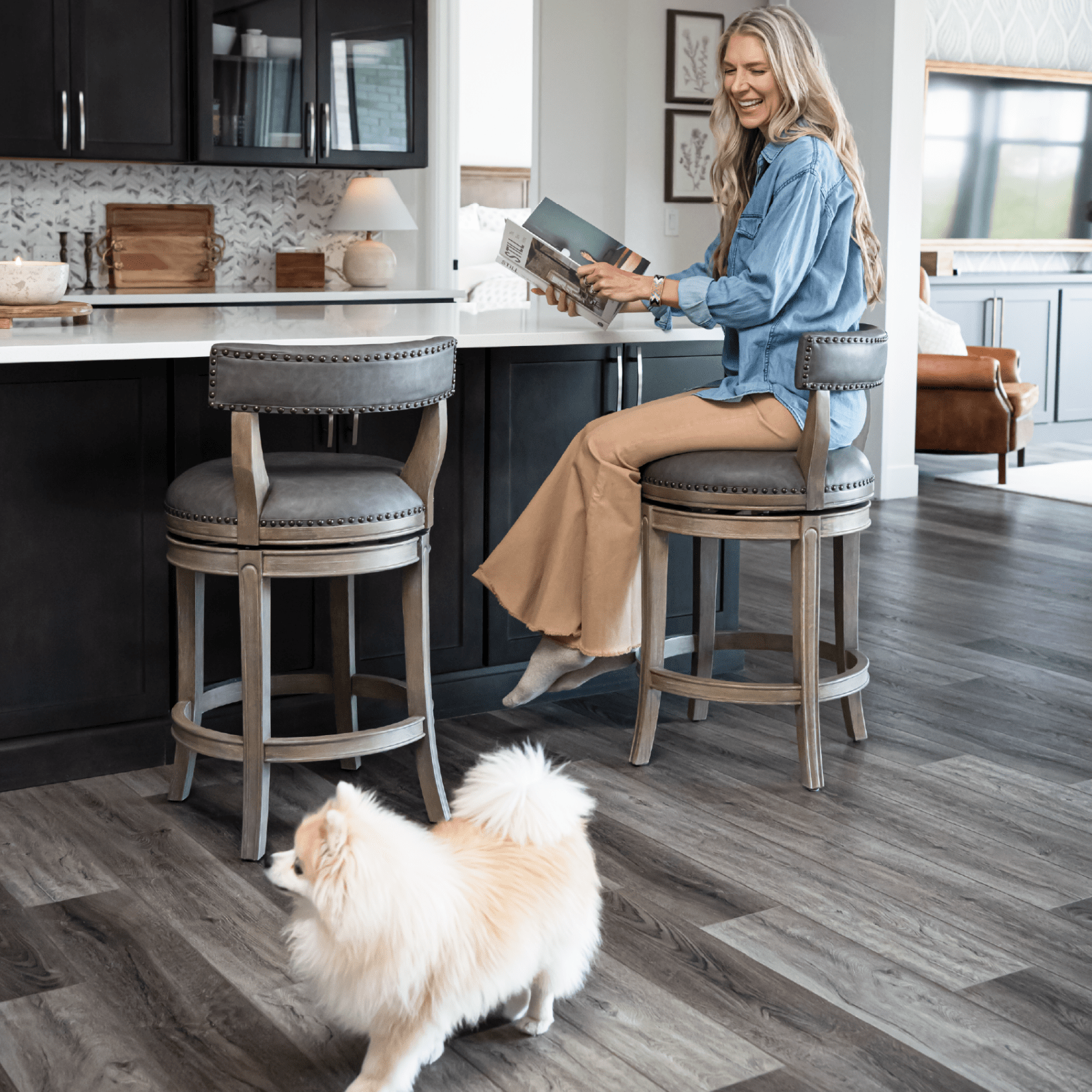 26" Alexander Counter Stool in Reclaimed Oak Finish with Ronan Stone Vegan Leather in Stools by Maven Lane