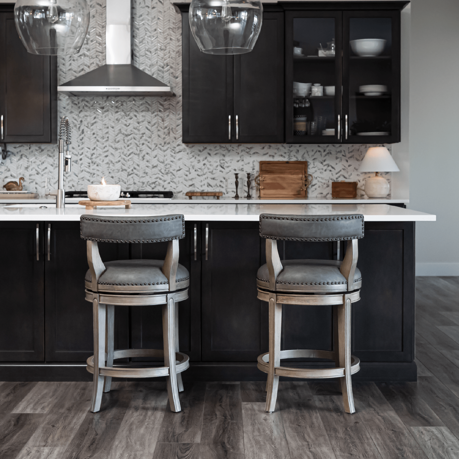 26" Alexander Counter Stool in Reclaimed Oak Finish with Ronan Stone Vegan Leather in Stools by Maven Lane
