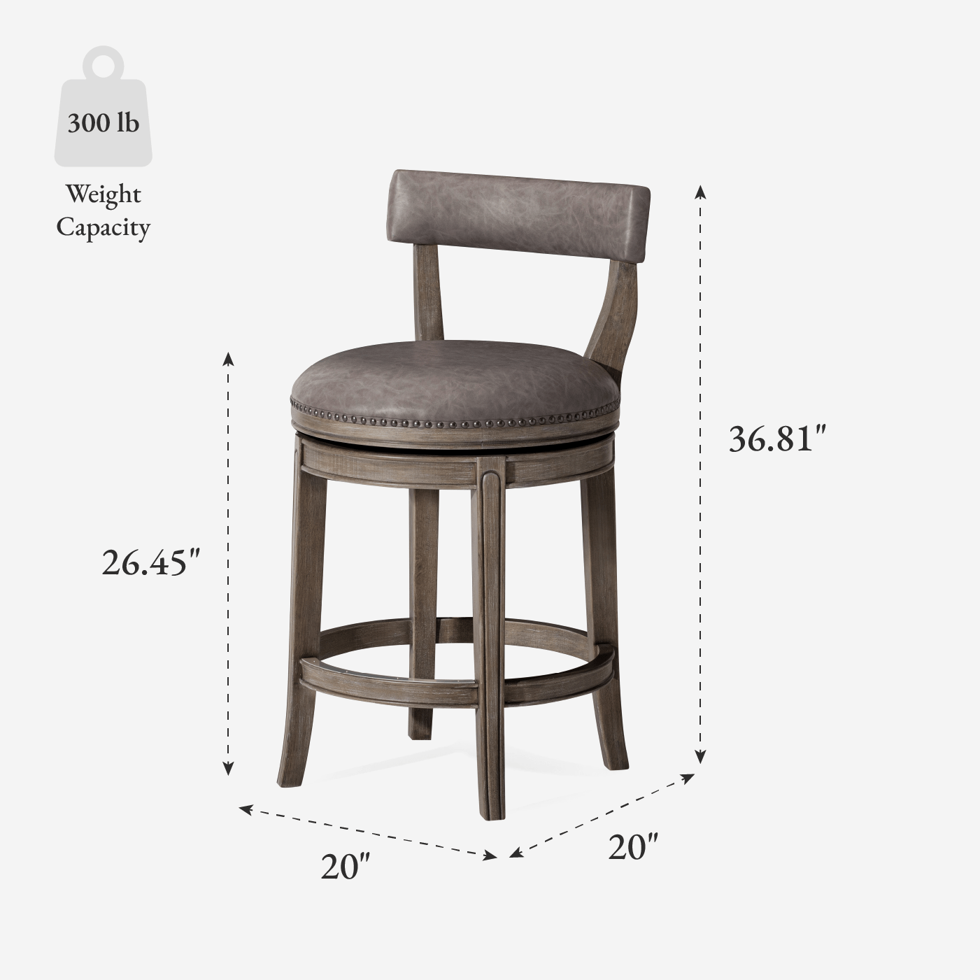26" Alexander Counter Stool in Reclaimed Oak Finish with Ronan Stone Vegan Leather in Stools by Maven Lane