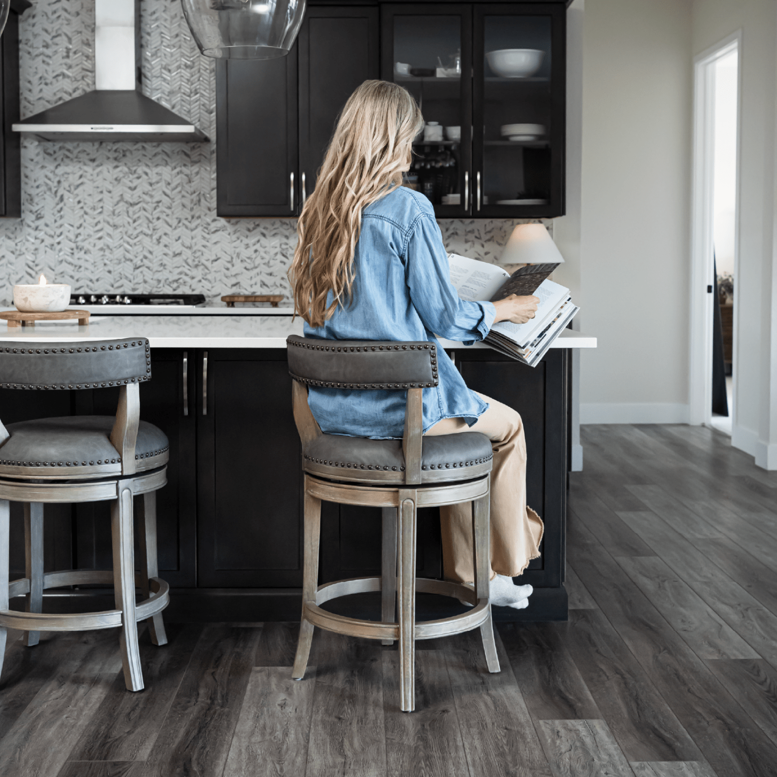 26" Alexander Counter Stool in Reclaimed Oak Finish with Ronan Stone Vegan Leather in Stools by Maven Lane