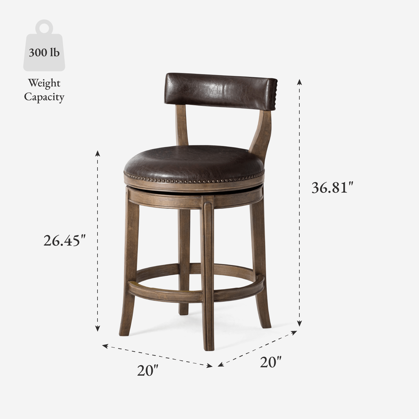 26" Alexander Counter Stool in Brown Finish with Brown Faux Leather Upholstery in Stools by Maven Lane