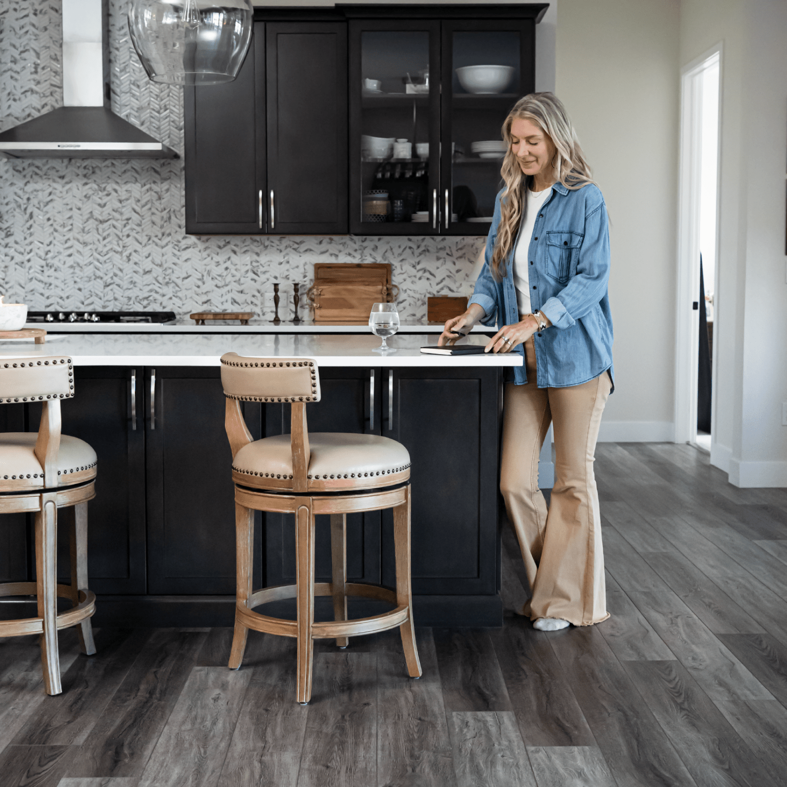 26" Alexander Counter Stool in Weathered Oak Finish with Avanti Bone Vegan Leather in Stools by Maven Lane