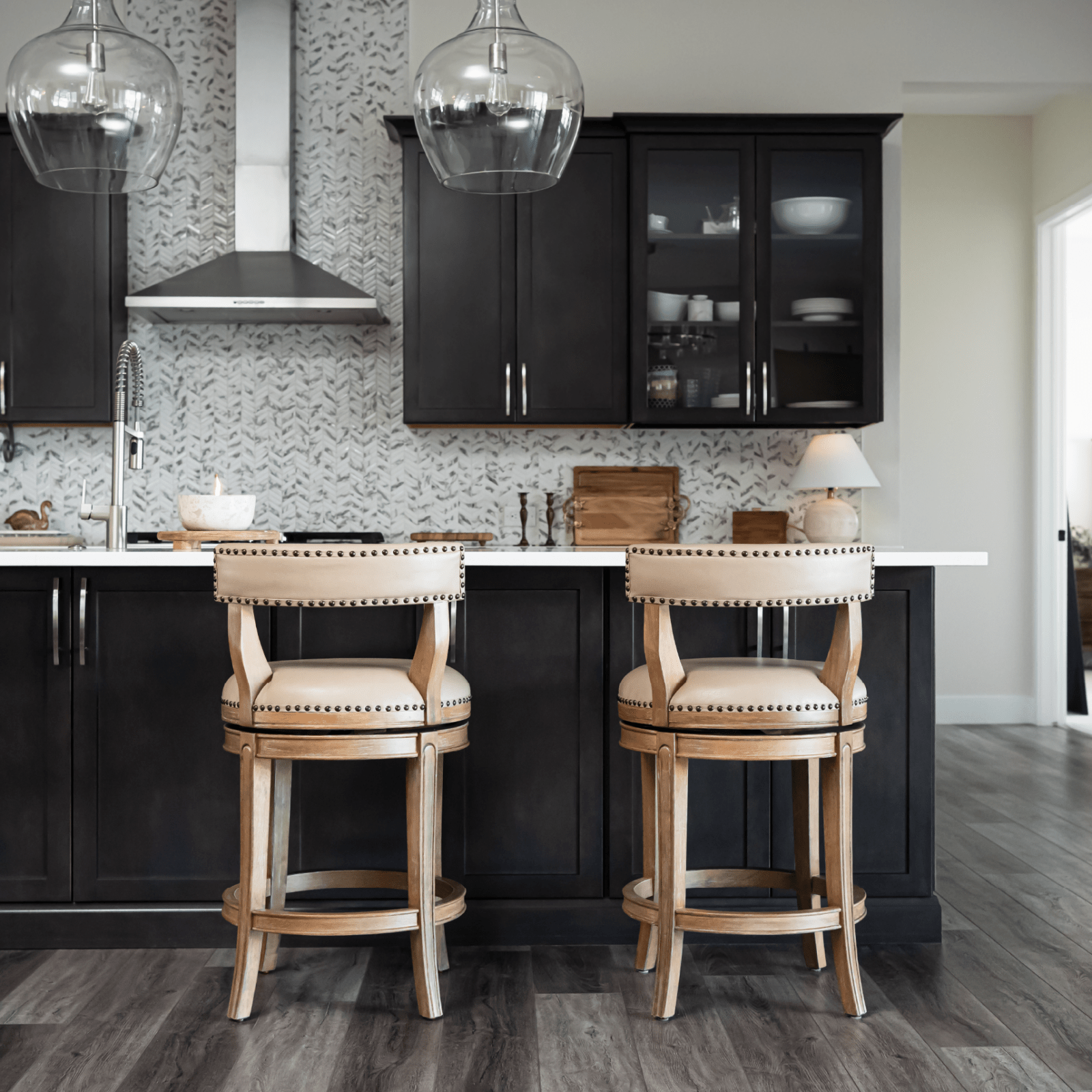 26" Alexander Counter Stool in Weathered Oak Finish with Avanti Bone Vegan Leather in Stools by Maven Lane