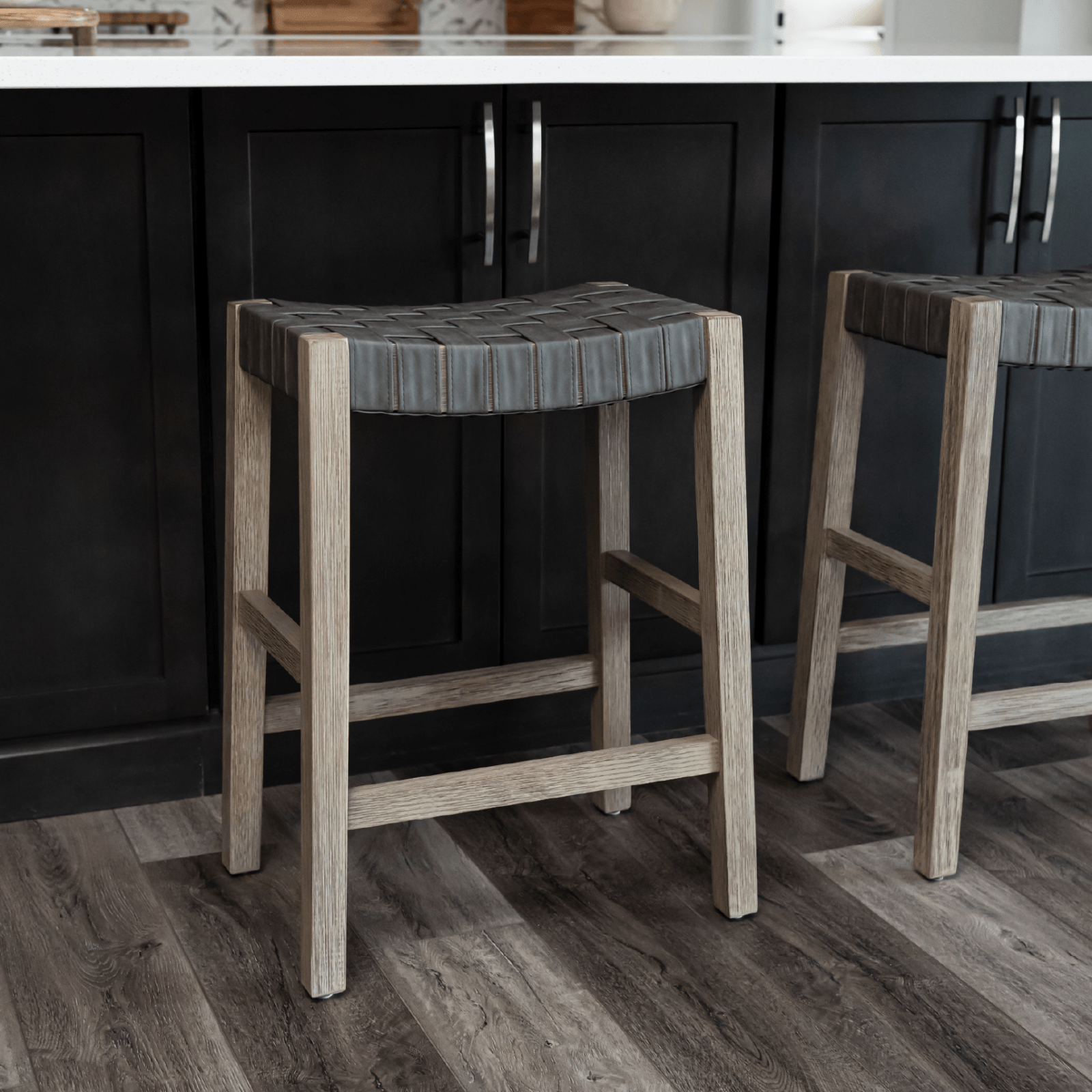 26" Emerson Counter Stool in Weathered Grey Wood Finish with Ronan Stone Vegan Leather in Stools by Maven Lane