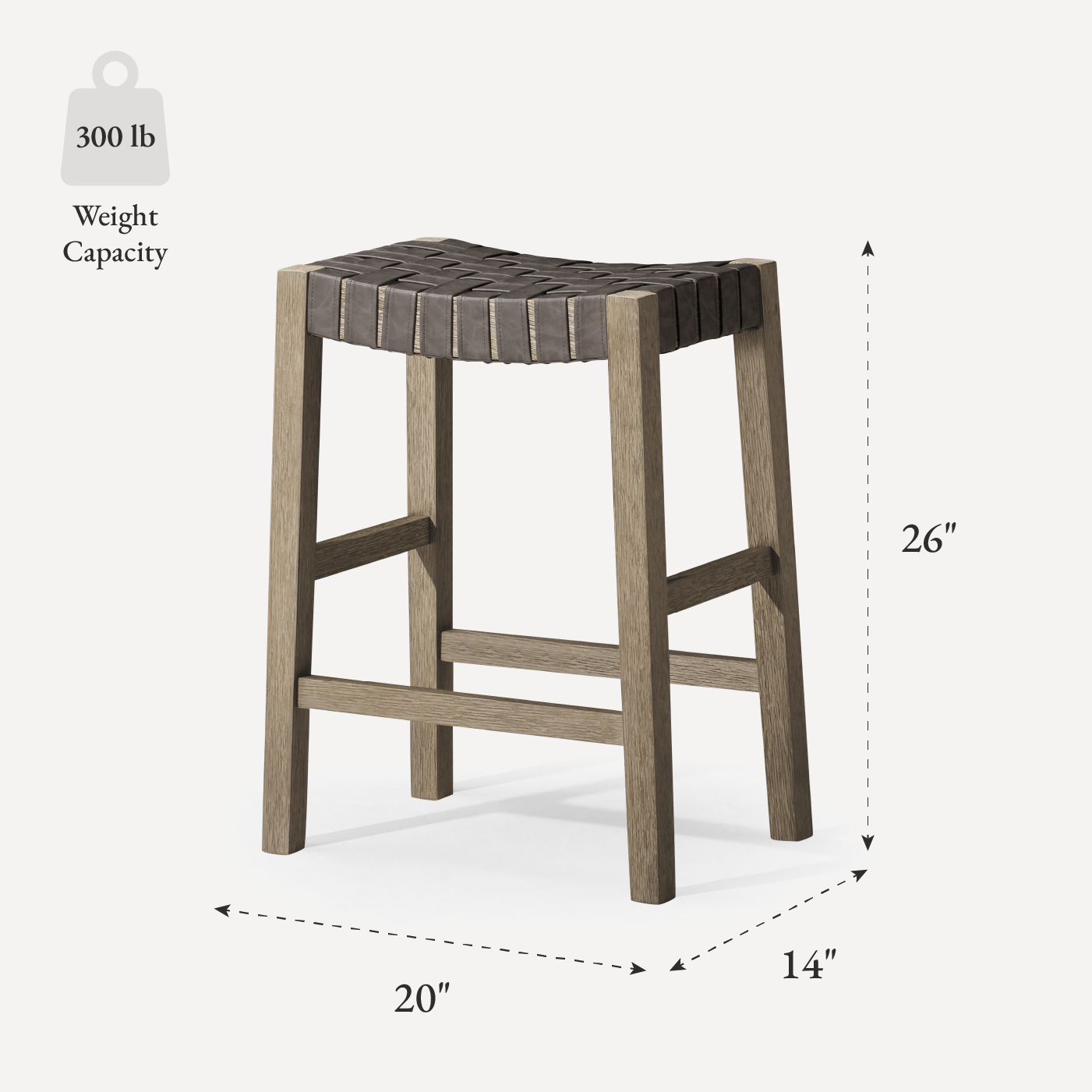 26" Emerson Counter Stool in Weathered Grey Wood Finish with Ronan Stone Vegan Leather in Stools by Maven Lane