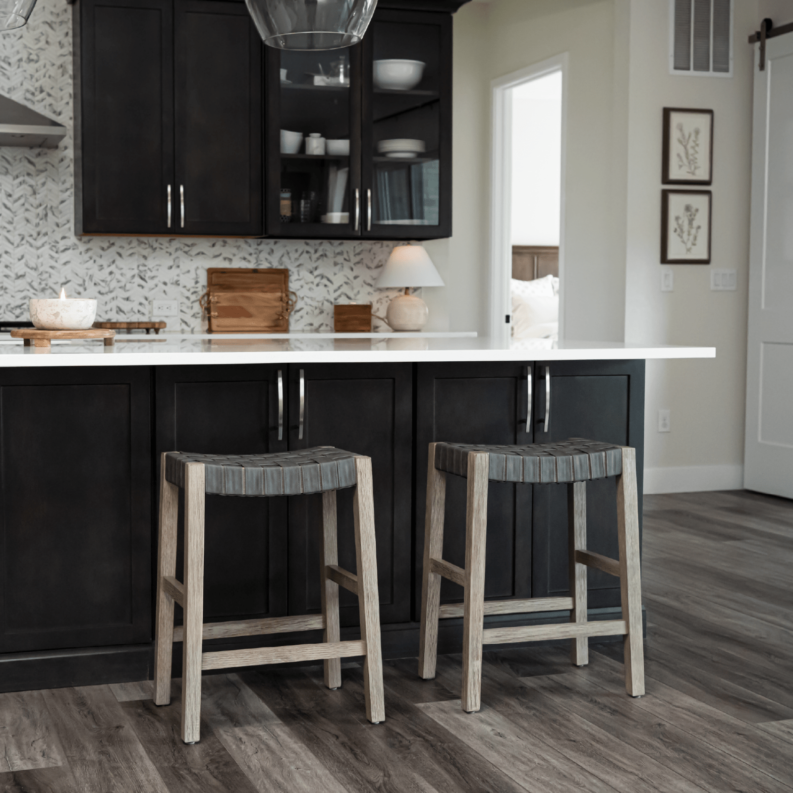 26" Emerson Counter Stool in Weathered Grey Wood Finish with Ronan Stone Vegan Leather in Stools by Maven Lane