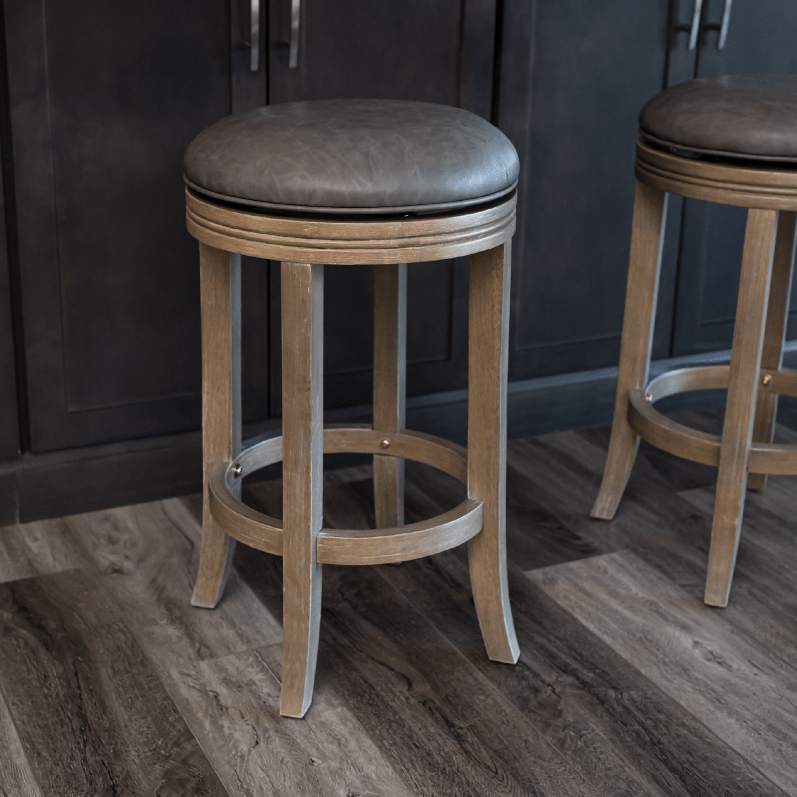 26" Eva Counter Height Kitchen Stool - Reclaimed Oak Finish with Ronan Stone Vegan Leather in Stools by Maven Lane