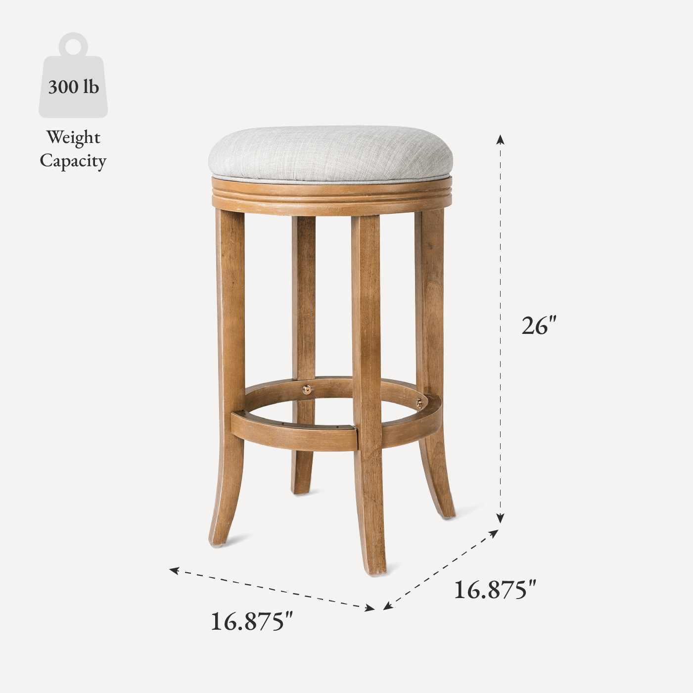 26" Eva Counter Height Kitchen Stool - Weathered Oak Finish with Sand Color Fabric Upholstery in Stools by Maven Lane