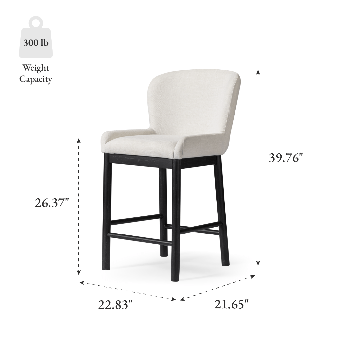 26" Gia Counter Stool in Aged Black Finish with Dove Weave Fabric in Stools by Maven Lane
