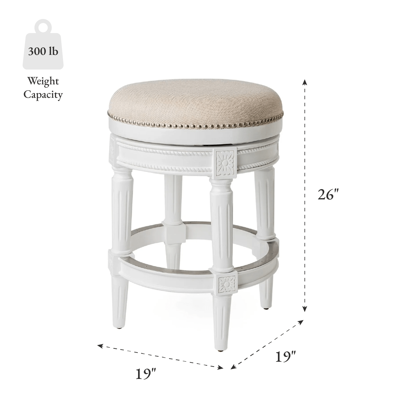 26" Pullman Backless Counter Stool in Alabaster White Finish with Cream Fabric Upholstery in Stools by Maven Lane