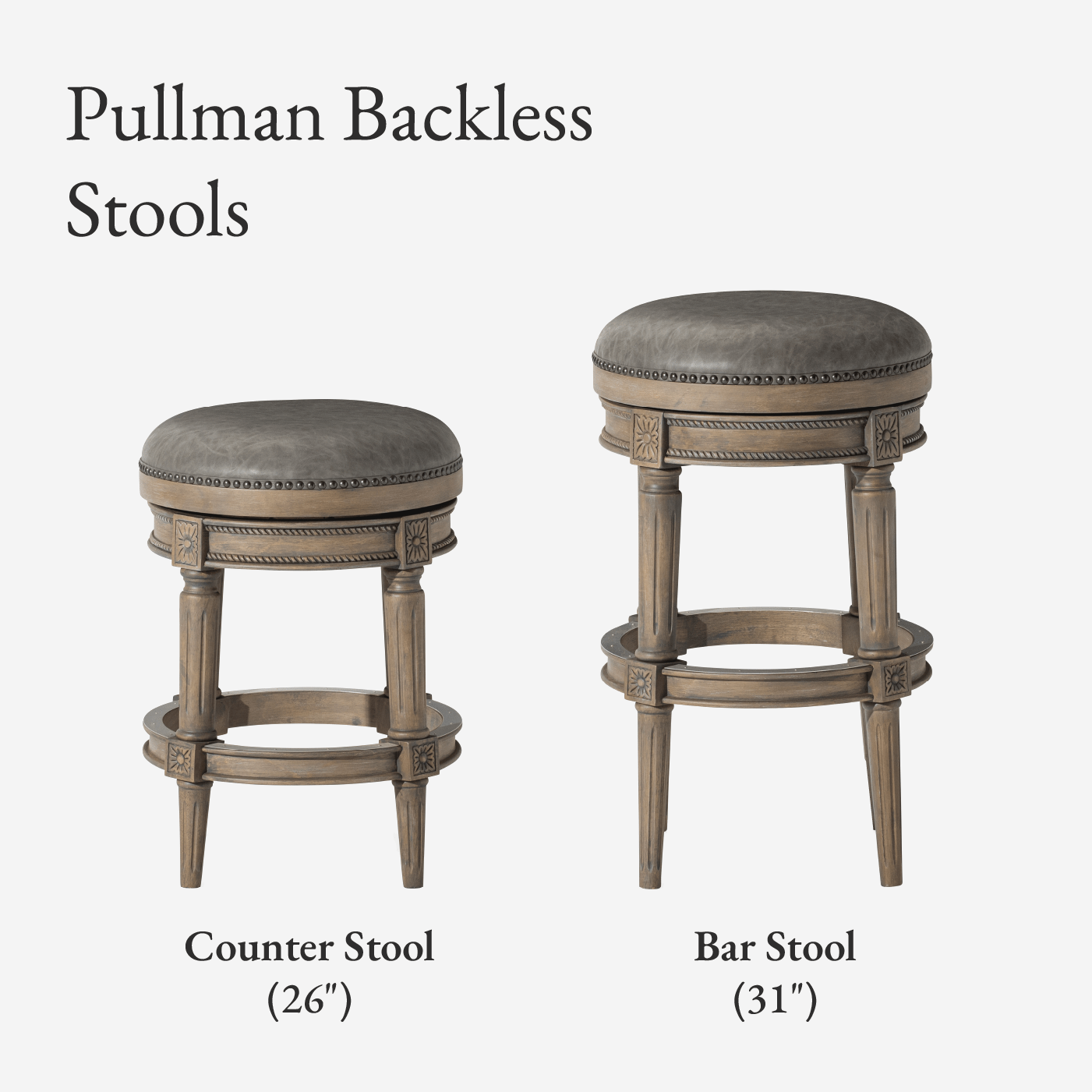 26" Pullman Backless Counter Stool in Grey Finish with Grey Faux Leather (Set of 4) in Stools by Maven Lane