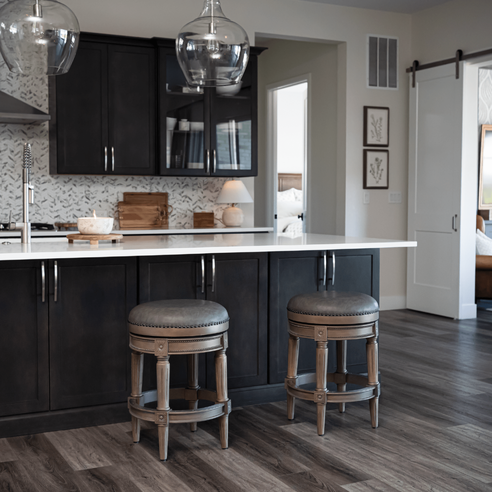 26" Pullman Backless Counter Stool in Grey Finish with Grey Faux Leather (Set of 4) in Stools by Maven Lane