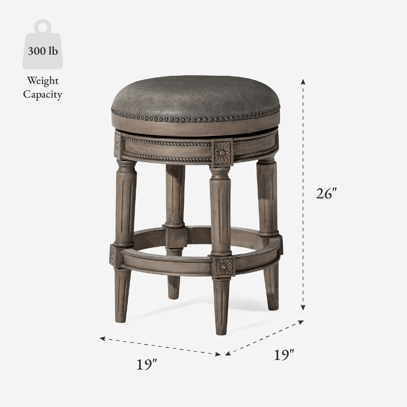 26" Pullman Backless Counter Stool in Grey Finish with Grey Faux Leather (Set of 4) in Stools by Maven Lane