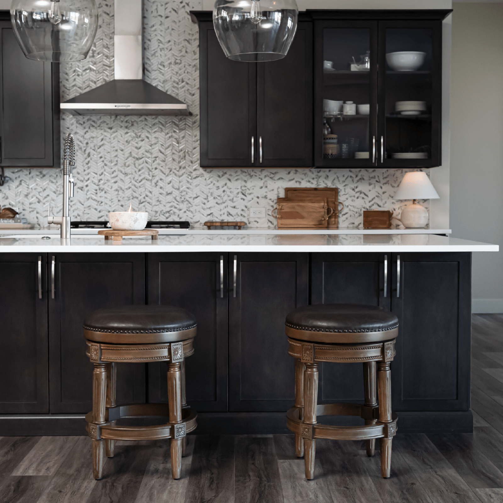 26" Pullman Backless Counter Stool in Brown Finish with Dark Brown Faux Leather Upholstery in Stools by Maven Lane
