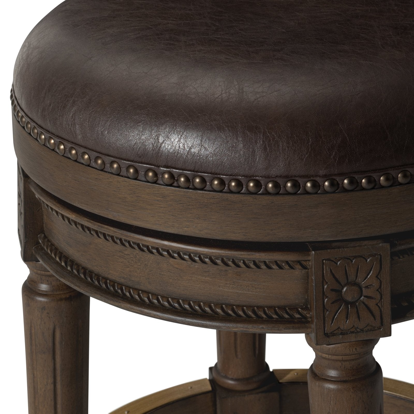 Pullman Backless Counter Stool in Brown Finish with Dark Brown Faux Leather in Stools by Maven Lane