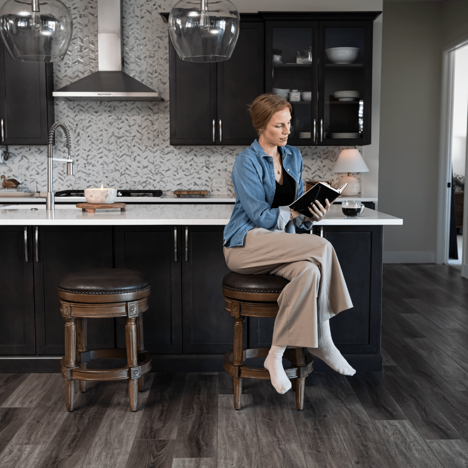 26" Pullman Backless Counter Stool in Brown Finish with Brown Faux Leather (Set of 4) in Stools by Maven Lane