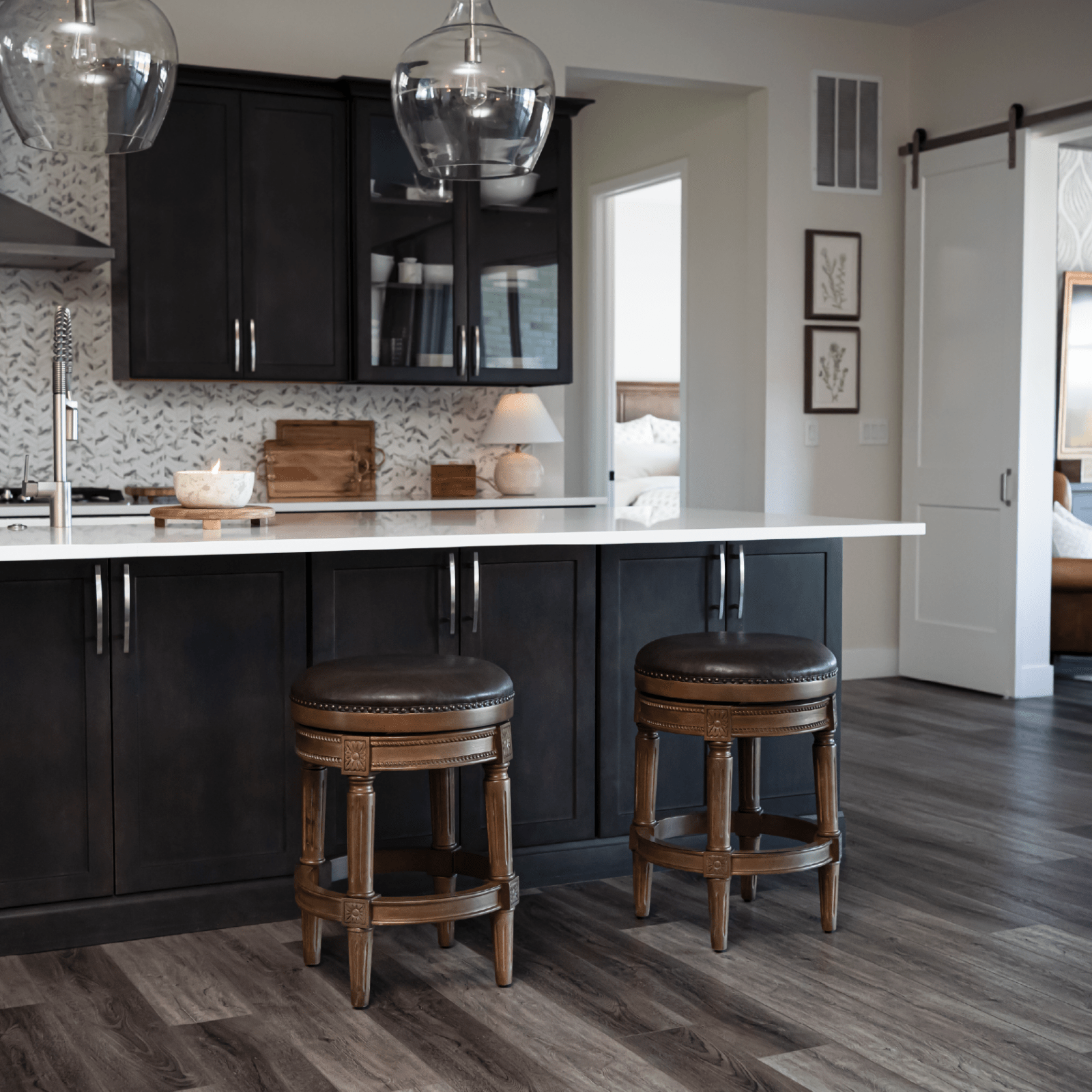 Pullman Backless Counter Stool in Brown Finish with Dark Brown Faux Leather in Stools by Maven Lane