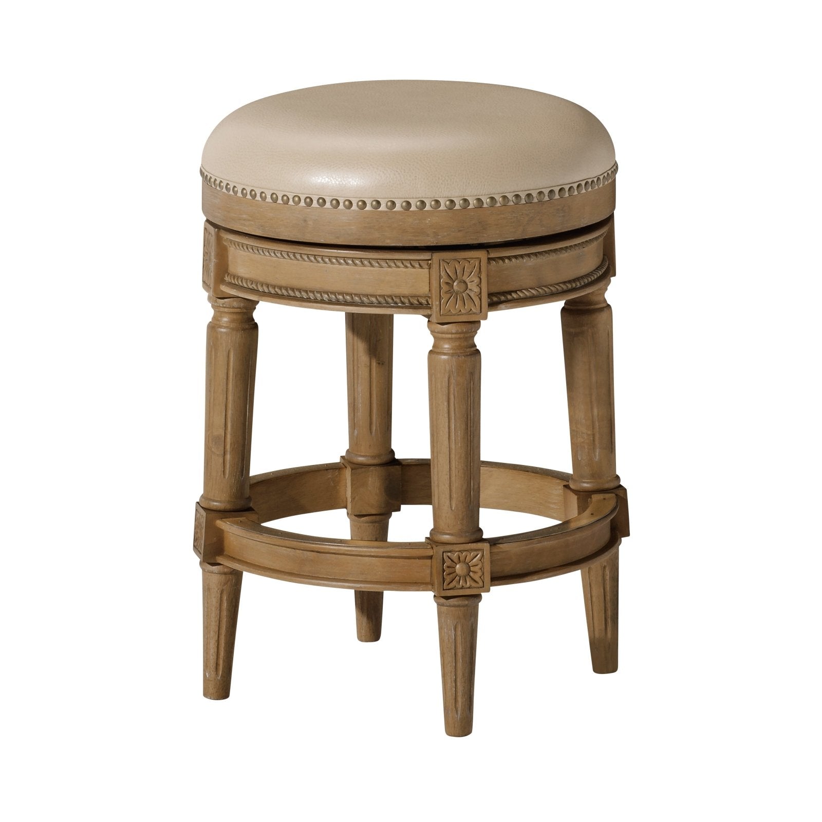 26" Pullman Backless Counter Stool In Weathered Oak Finish With Avanti Bone Vegan Leather in Maven Lane by Maven Lane