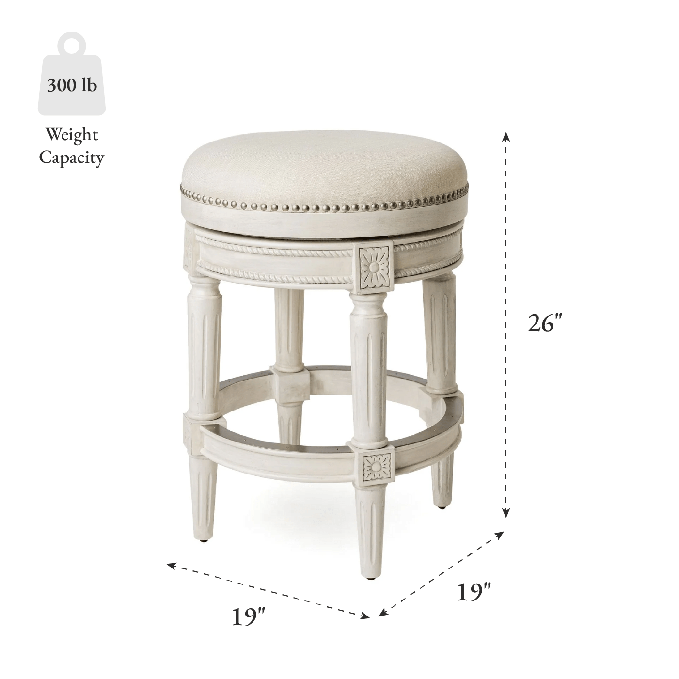 26" Pullman Backless Counter Stool in Cream Finish with Natural Fabric (Set of 4) in Stools by Maven Lane