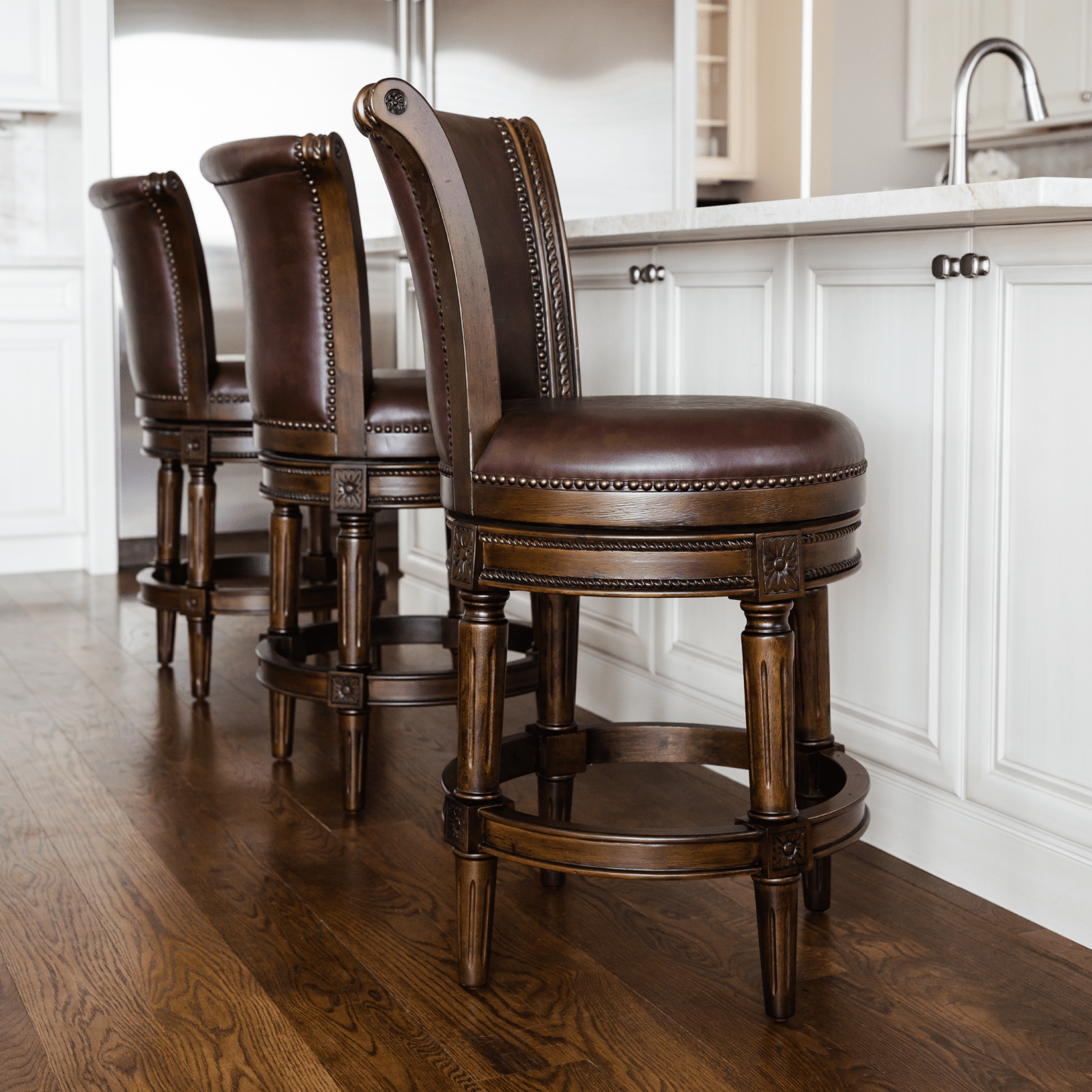 26" Pullman Counter Stool in Dark Brown Finish with Brown Faux Leather (Set of 4) in Stools by Maven Lane