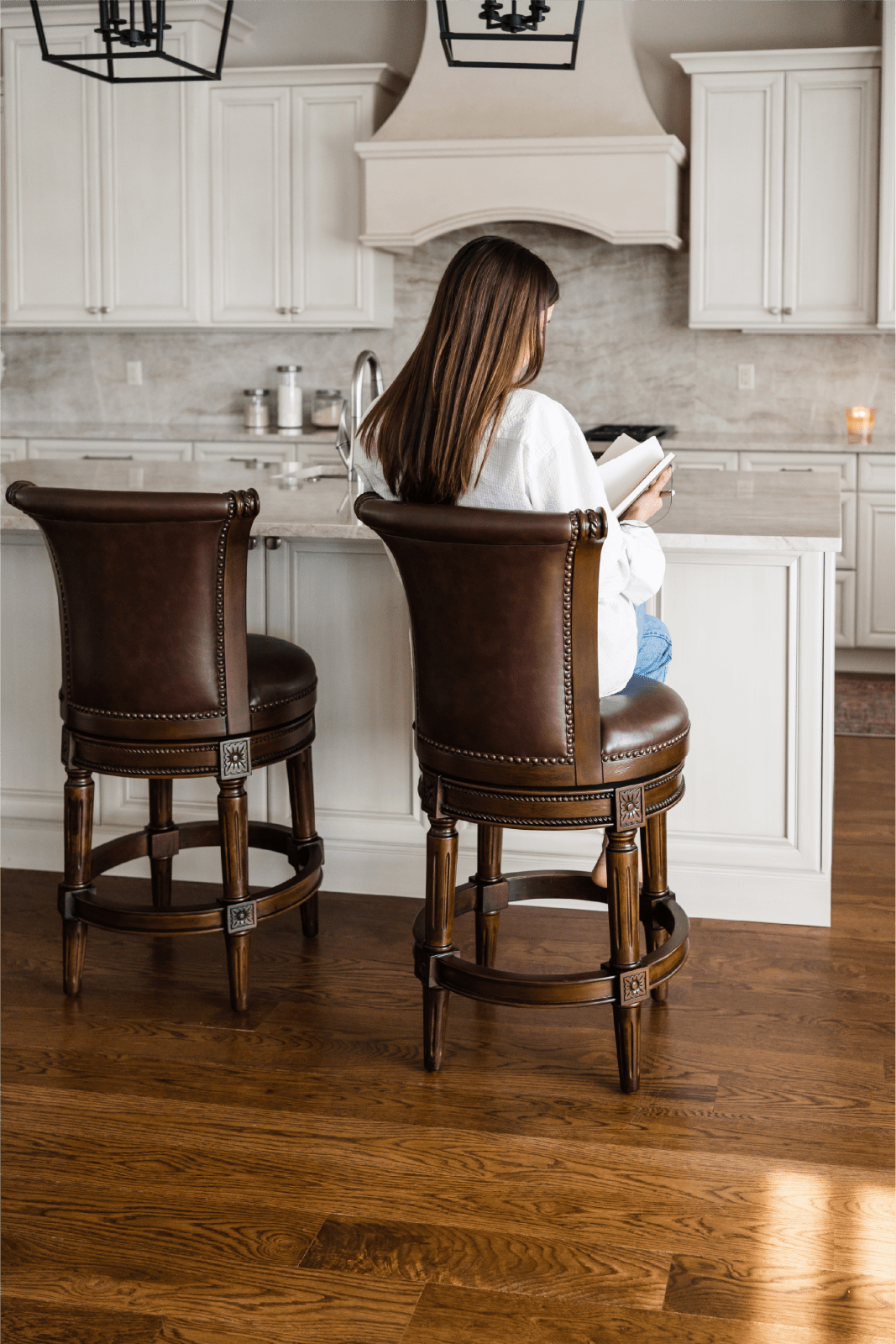 26" Pullman Counter Stool in Dark Walnut Finish with Vintage Brown Vegan Leather in Stools by Maven Lane