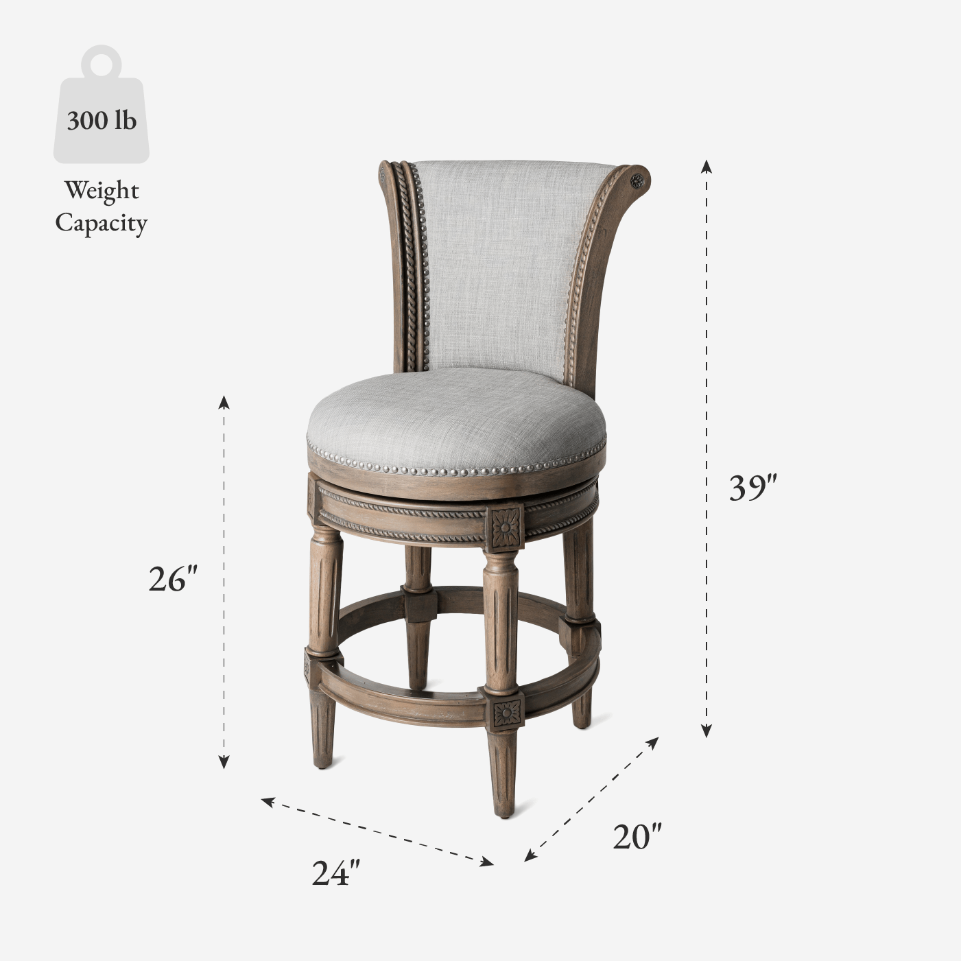 26" Pullman Counter Stool in Reclaimed Oak Finish with Ash Grey Fabric Upholstery in Stools by Maven Lane
