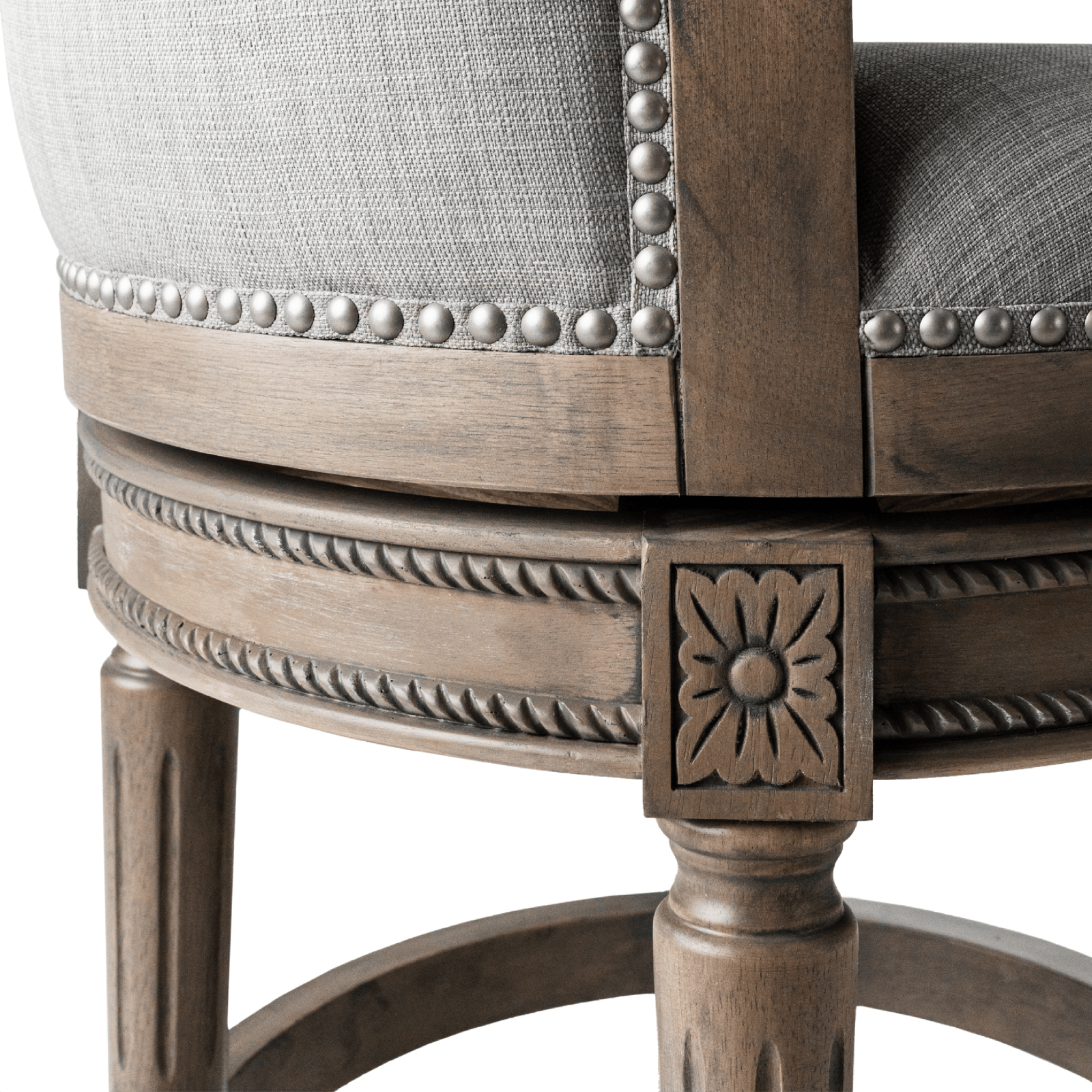 26" Pullman Counter Stool in Reclaimed Oak Finish with Ash Grey Fabric Upholstery in Stools by Maven Lane