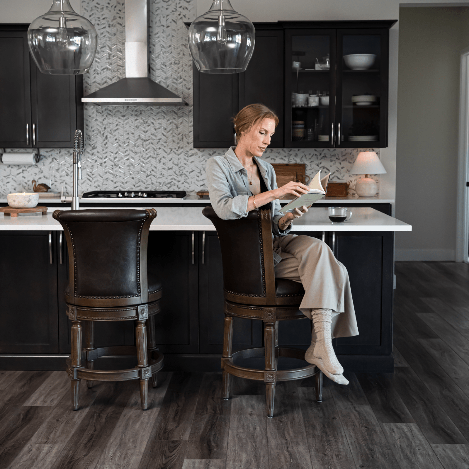 26" Pullman Counter Stool in Brown Finish with Brown Faux Leather (Set of 4) in Stools by Maven Lane