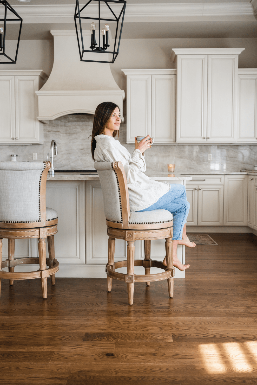26" Pullman Counter Stool in Weathered Oak Finish with Sand Color Fabric Upholstery in Stools by Maven Lane