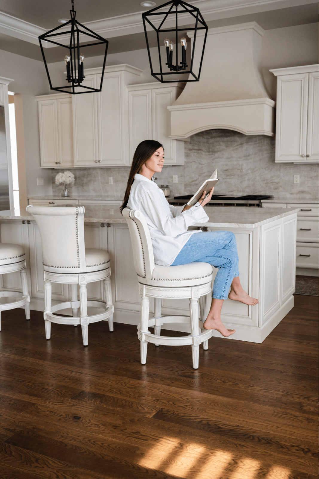 26" Pullman Counter Stool in White Oak Finish with Natural Fabric Upholstery in Stools by Maven Lane