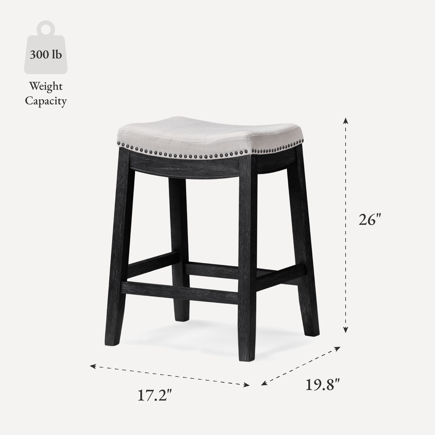 26" Sophia Backless Counter Stool in Aged Black Finish with Snow White Fabric in Stools by Maven Lane