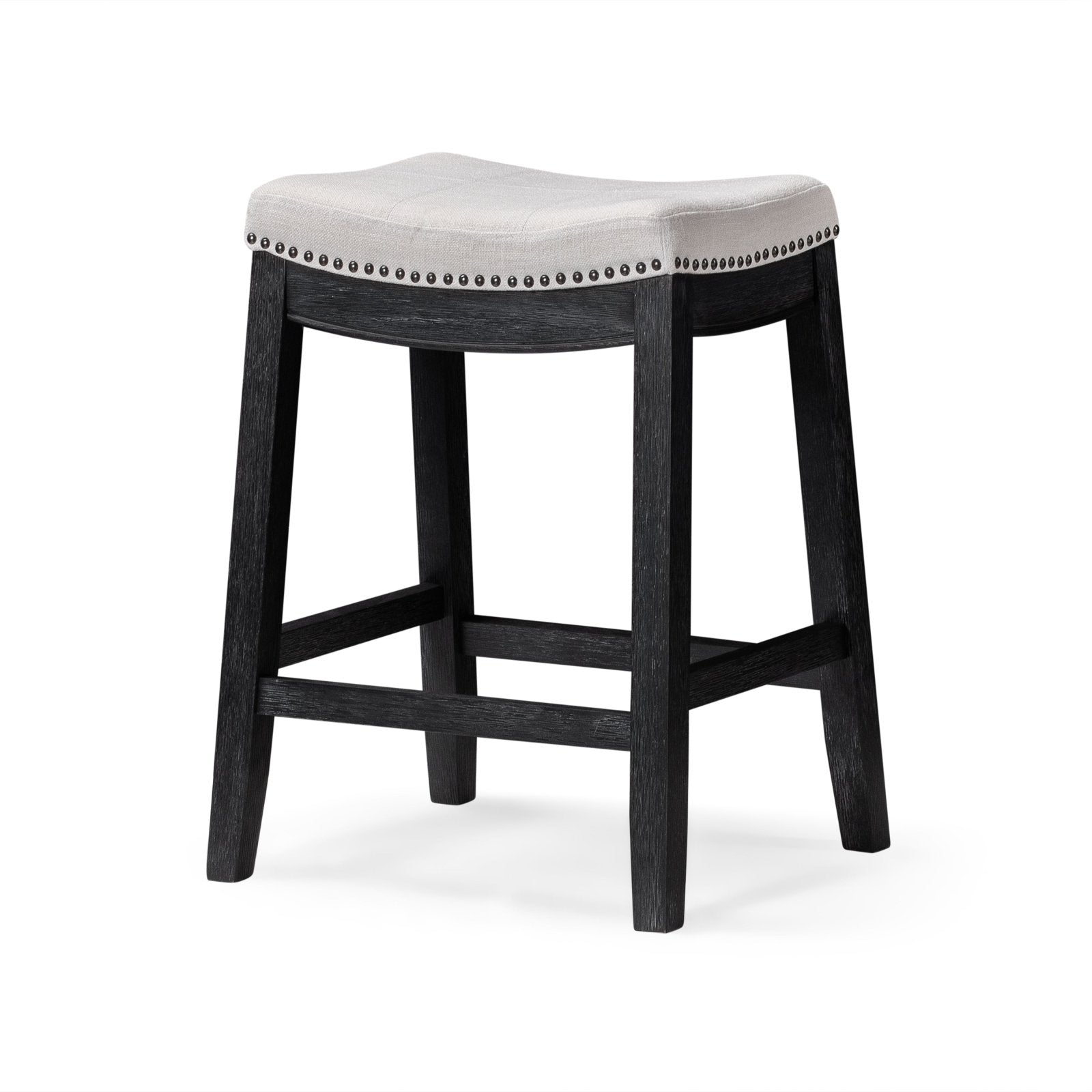 26" Sophia Backless Counter Stool in Aged Black Finish with Snow White Fabric in Stools by Maven Lane