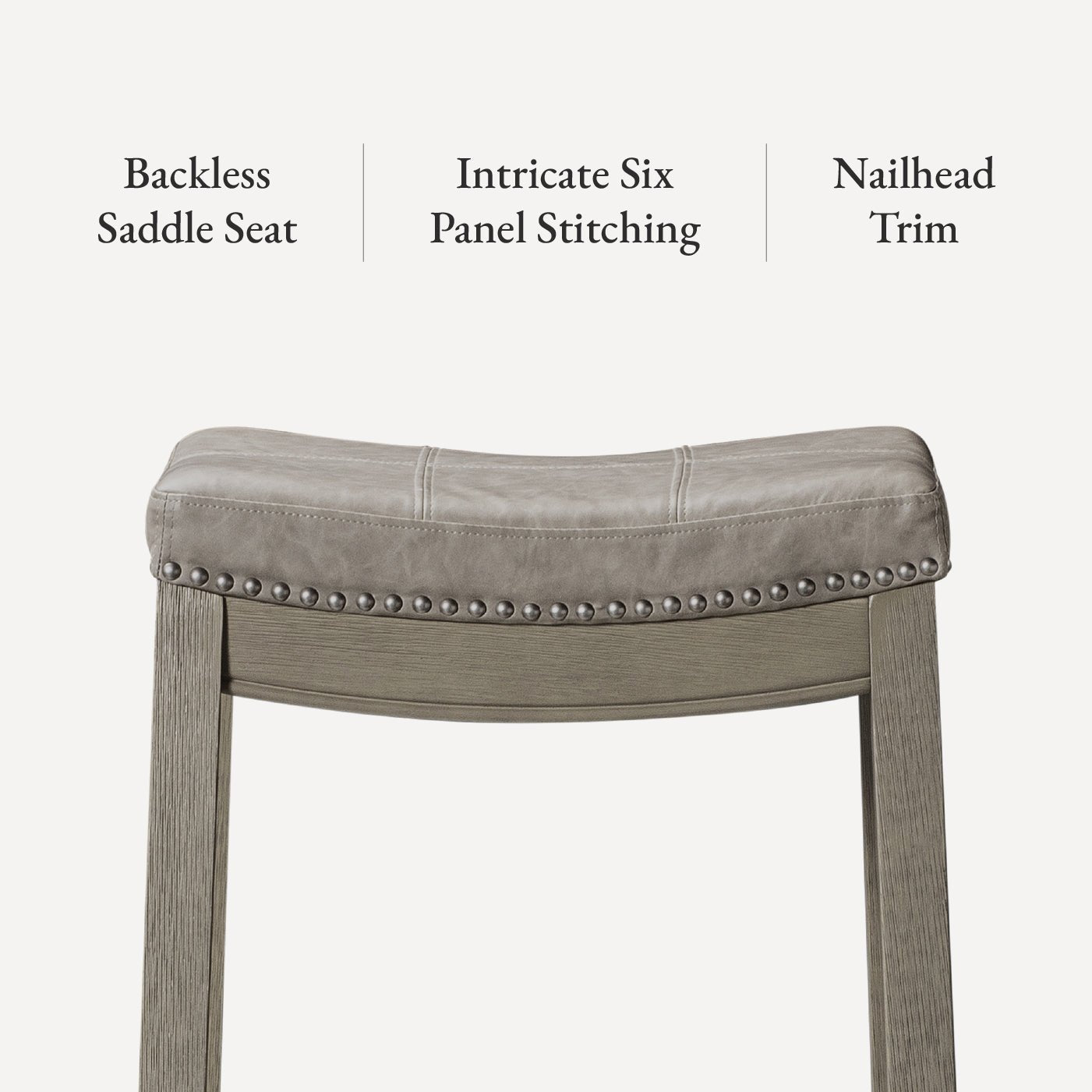 26" Sophia Backless Counter Stool in Aged Grey Finish with Pebble Grey Vegan Leather in Stools by Maven Lane