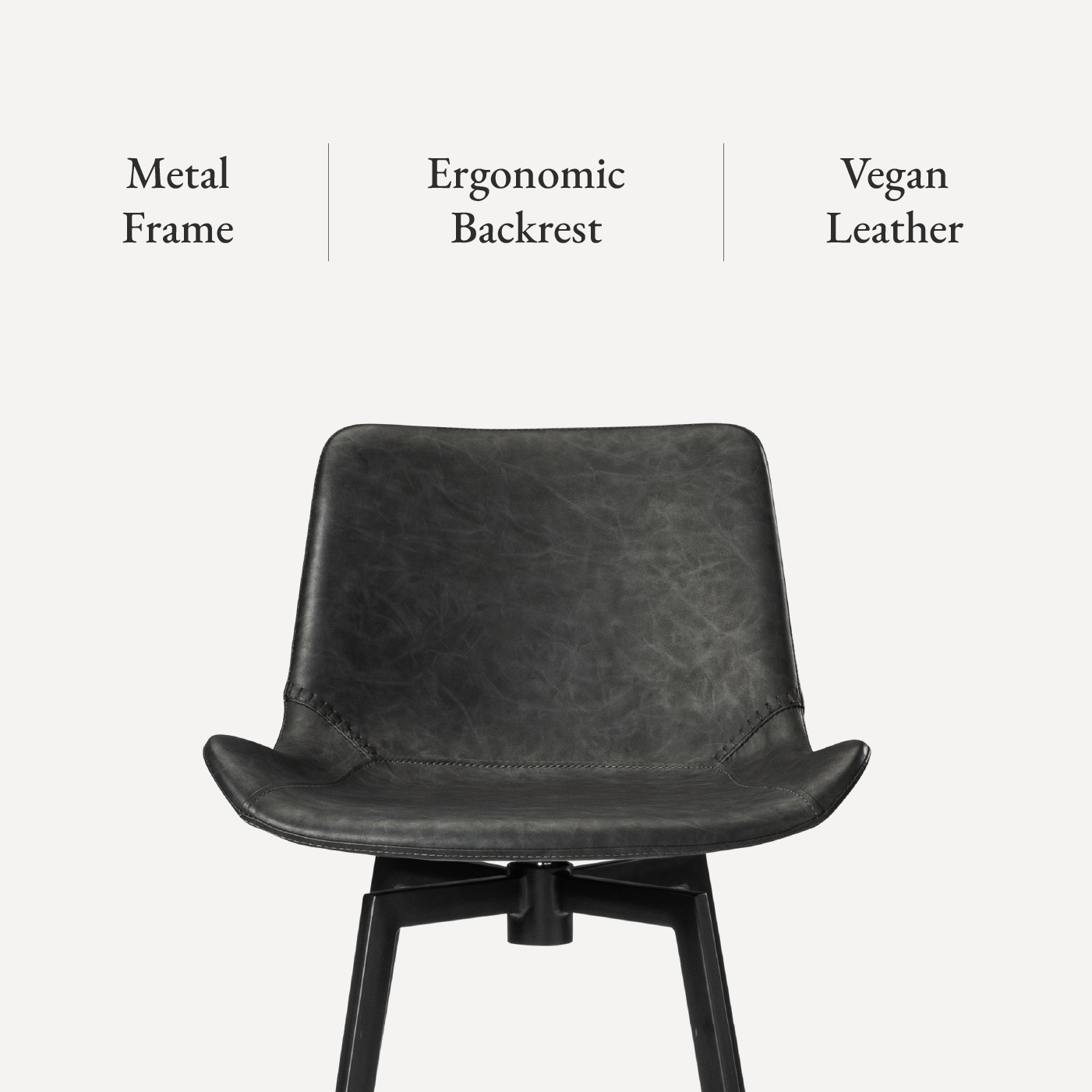 26" Victor Counter Stool in Matte Black Frame with Charcoal Vegan Leather in Maven Lane by Maven Lane