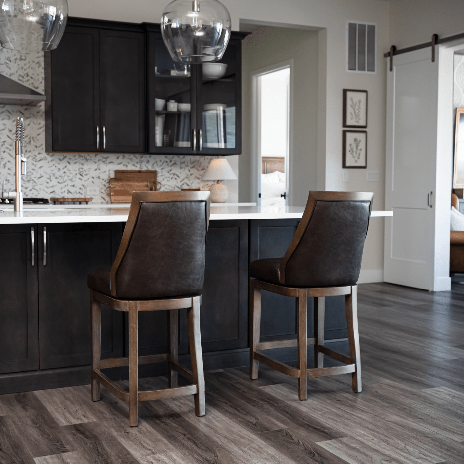 26" Vienna Counter Stool in Walnut Finish with Marksman Saddle Vegan Leather in Stools by Maven Lane