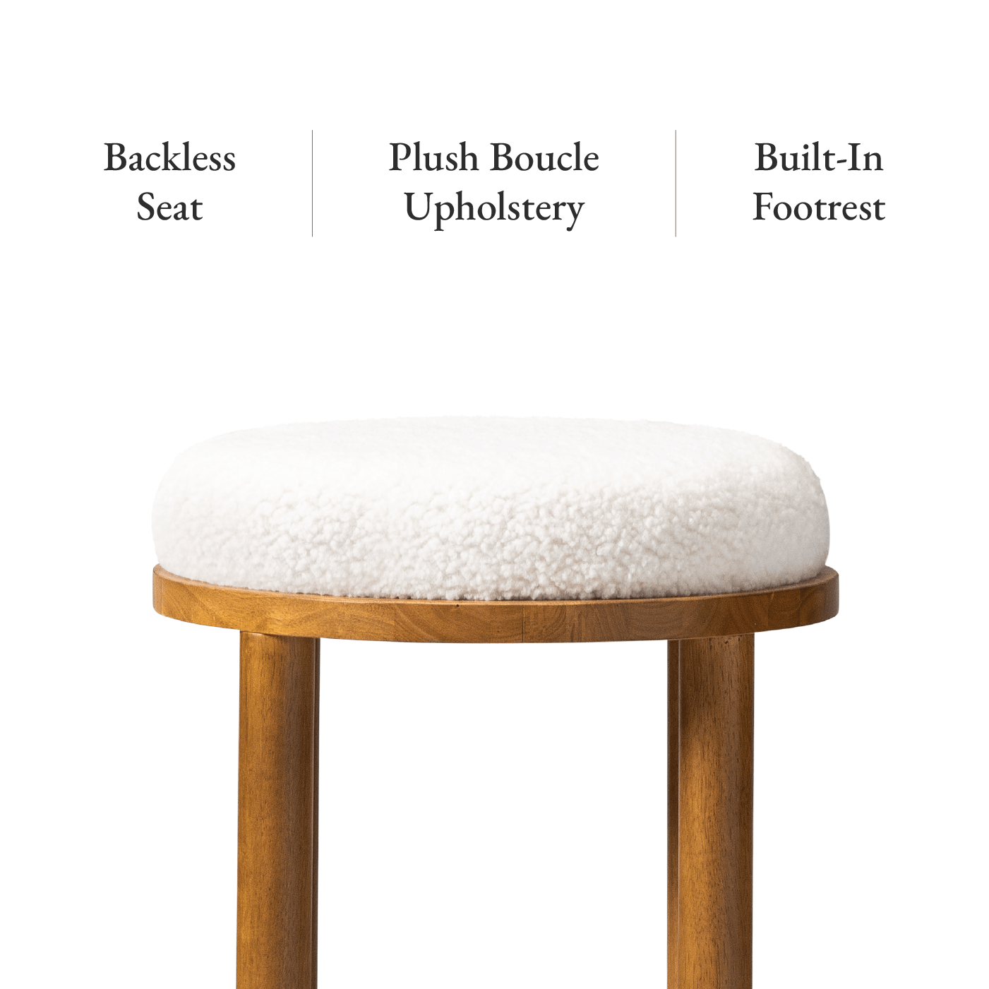 26" Clara Counter Stool in Aged Natural Wood Finish with White Boucle Fabric in Counter Stools by Maven Lane