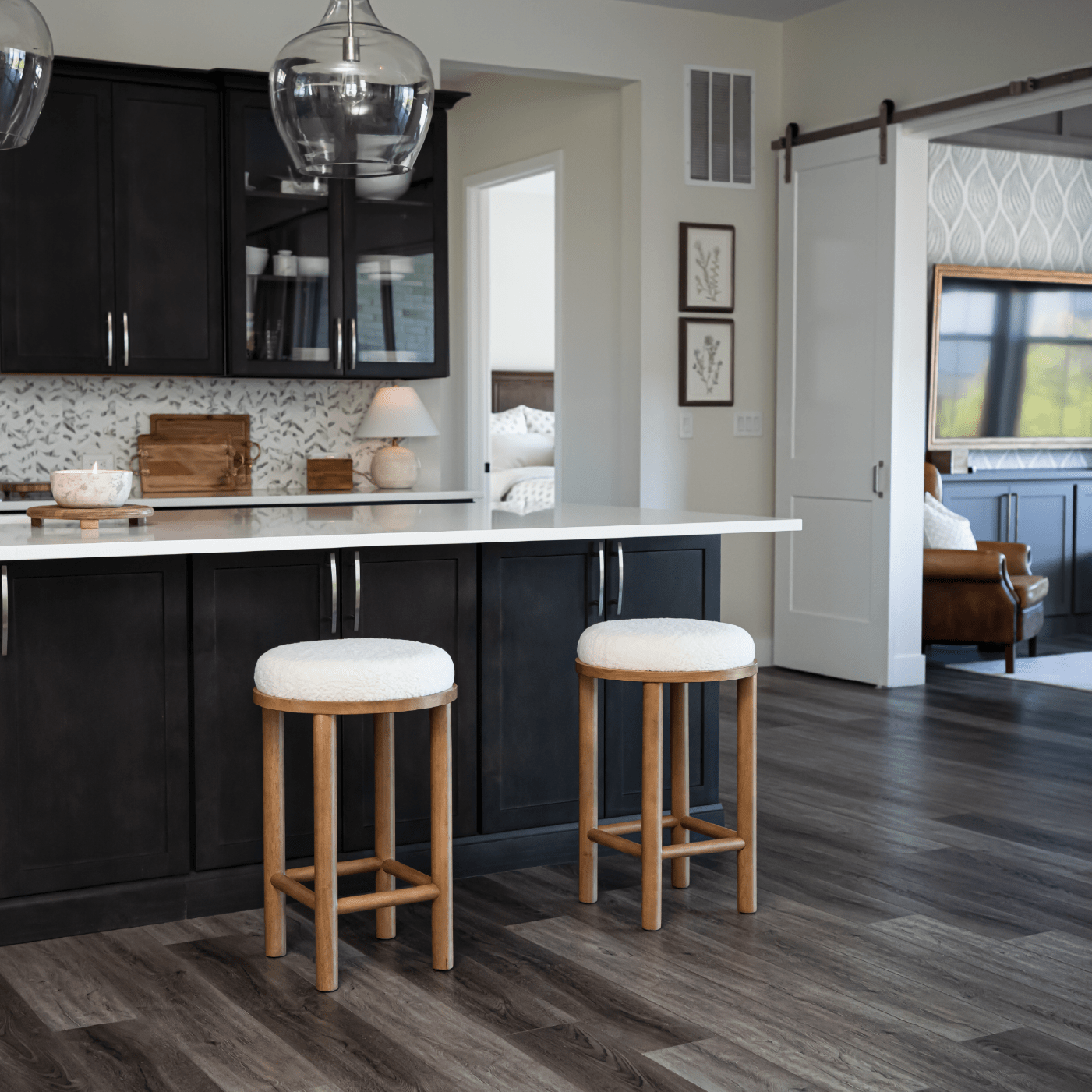 26" Clara Counter Stool in Aged Natural Wood Finish with White Boucle Fabric in Counter Stools by Maven Lane