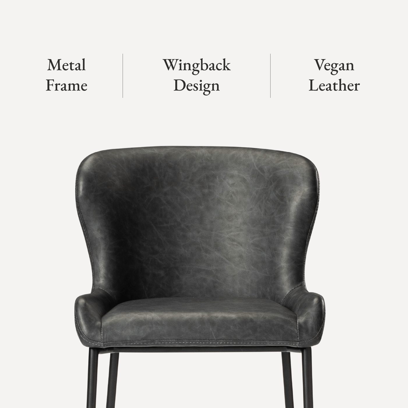 27" Naomi Counter Stool in Matte Black Finish with Charcoal Black Vegan Leather Upholstery in Stools by Maven Lane