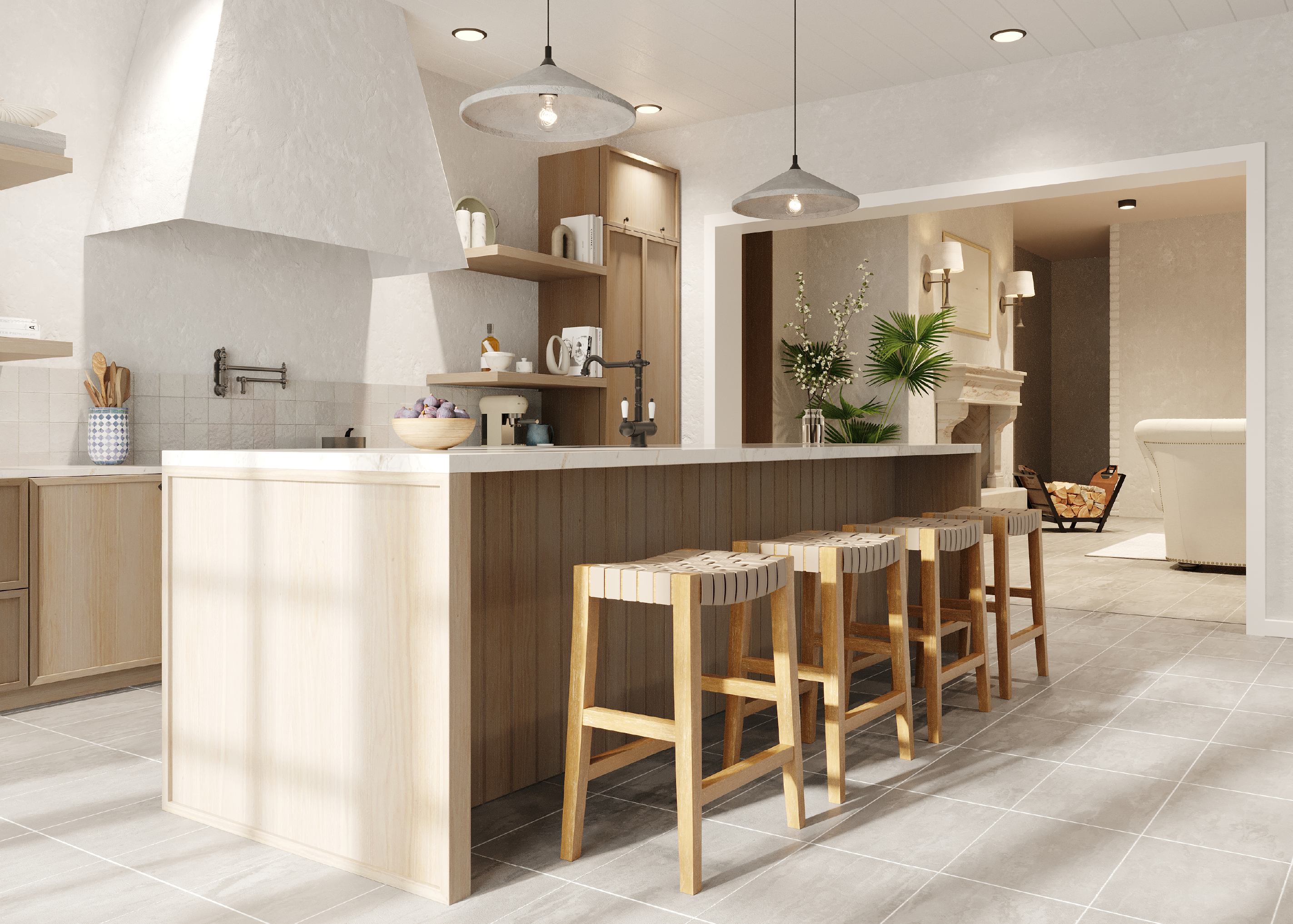 Emerson Counter Height Kitchen Stool - Weathered Natural Wood Finish With Avanti Bone Vegan Leather in Stools by Maven Lane