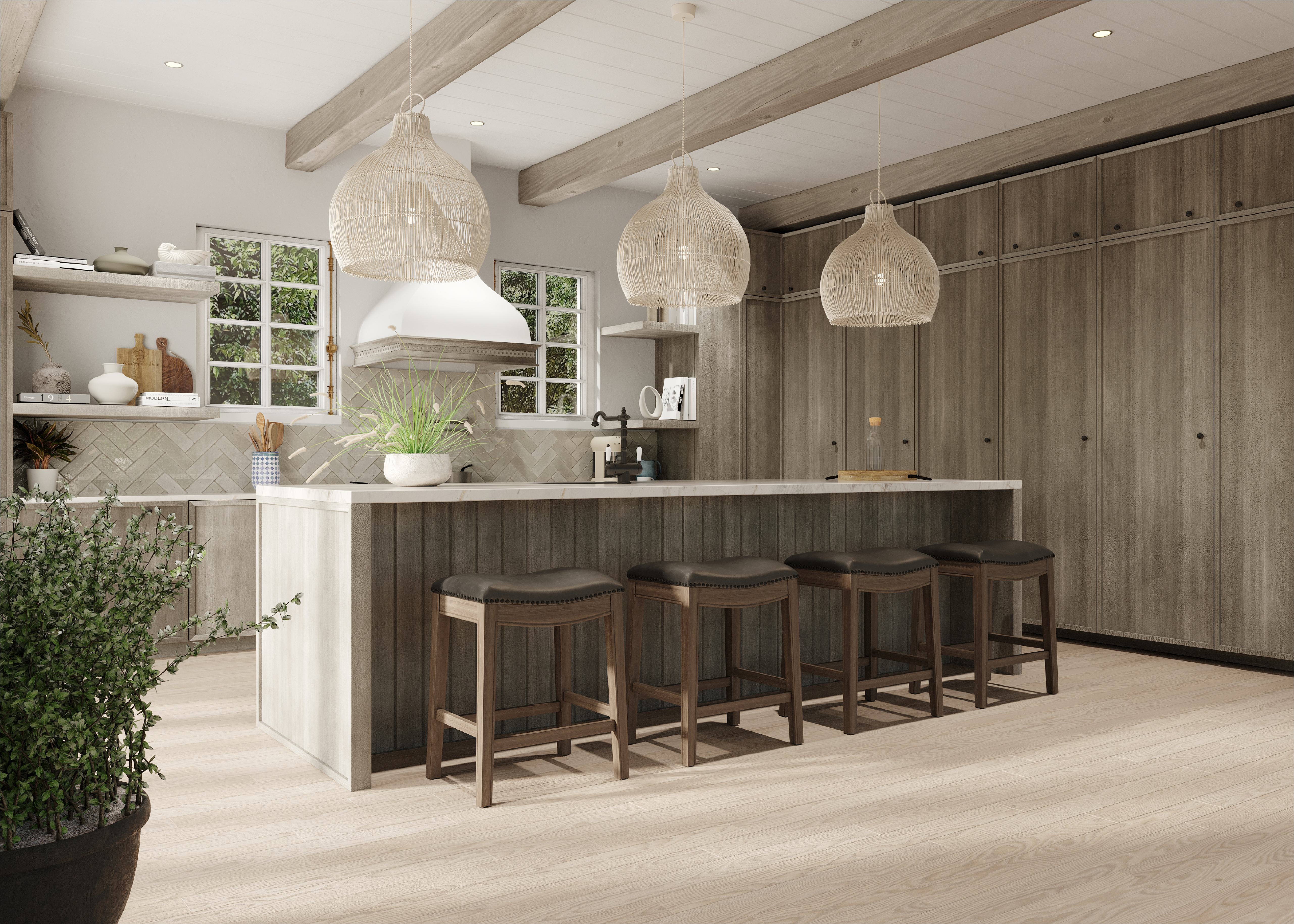 Adrien Saddle Counter Height Kitchen Stool - Reclaimed Oak Finish With Ronan Stone Vegan Leather in Stools by Maven Lane