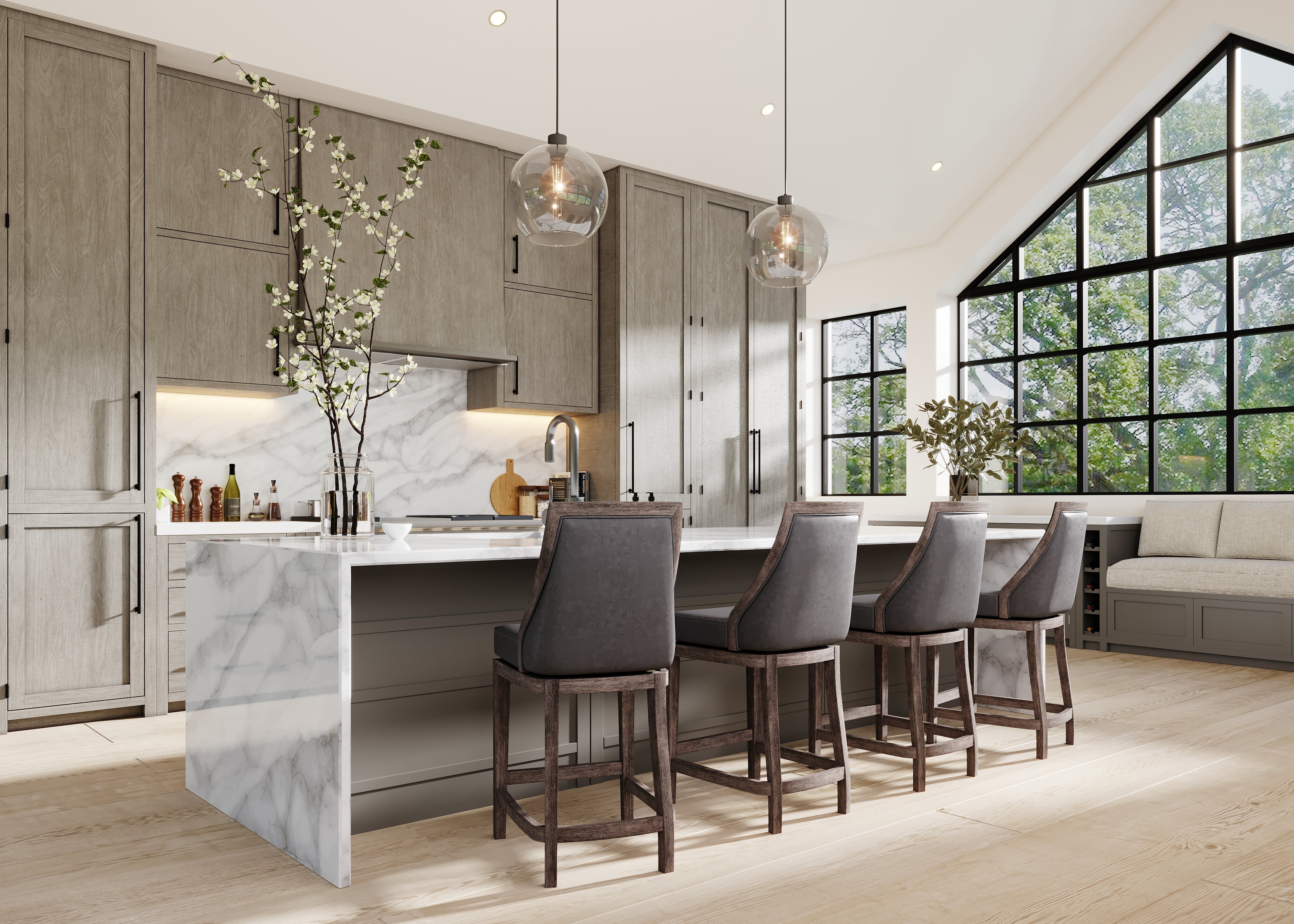 26" Vienna Counter Stool in Reclaimed Oak Finish with Ronan Stone Vegan Leather in Stools by Maven Lane