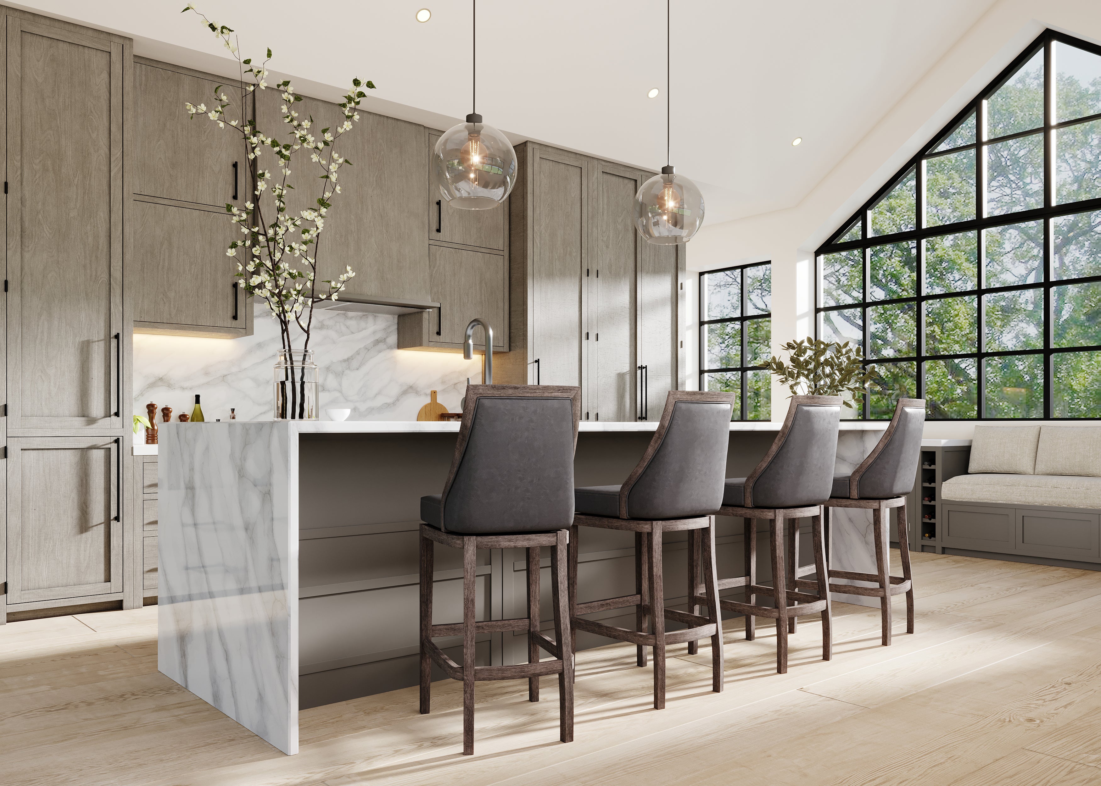 31" Vienna Bar Stool in Reclaimed Oak Finish with Ronan Stone Vegan Leather in Stools by Maven Lane