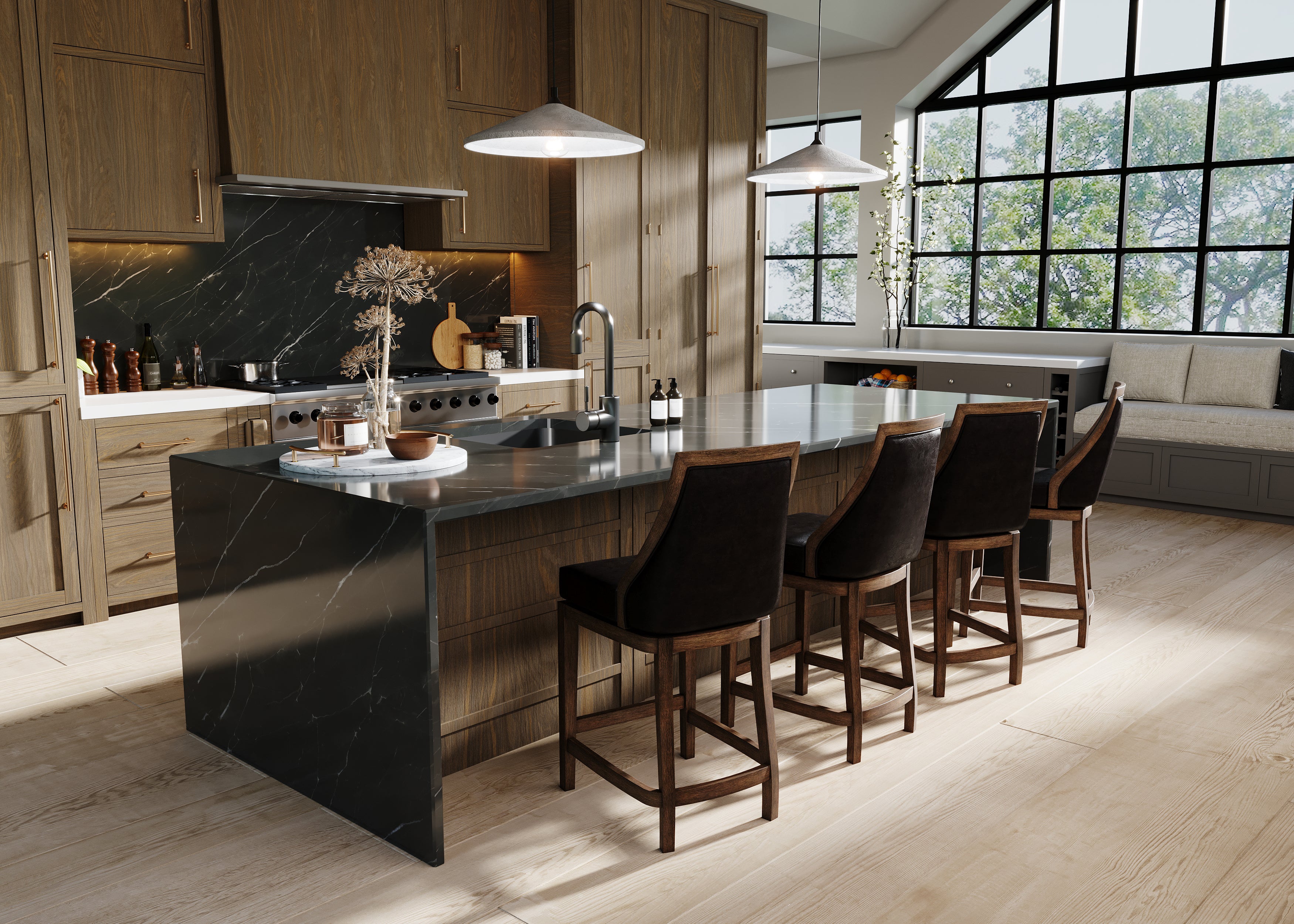 Vienna Swivel Counter Height Kitchen Stool - Walnut Finish with Marksman Saddle Vegan Leather in Stools by Maven Lane
